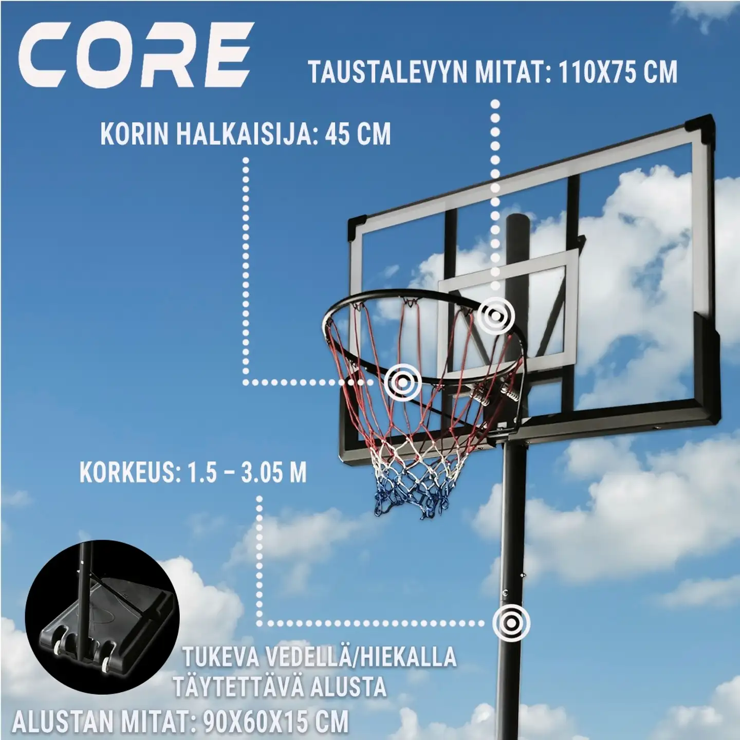 Core koripalloteline 1,5-3,05 m - 4