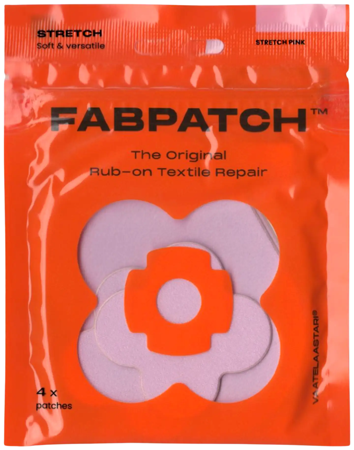 Vaatelaastari FabPatch, STRETCH PINK -Vaatelaastari, hankaamalla kiinnittyvä tekstiilien korjauspaikka - 1