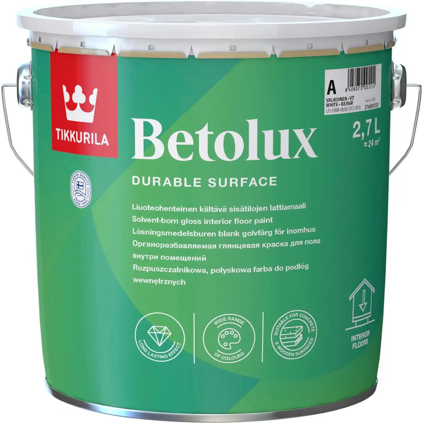 Tikkurila lattiamaali Betolux 2,7 l C sävytettävä kiiltävä