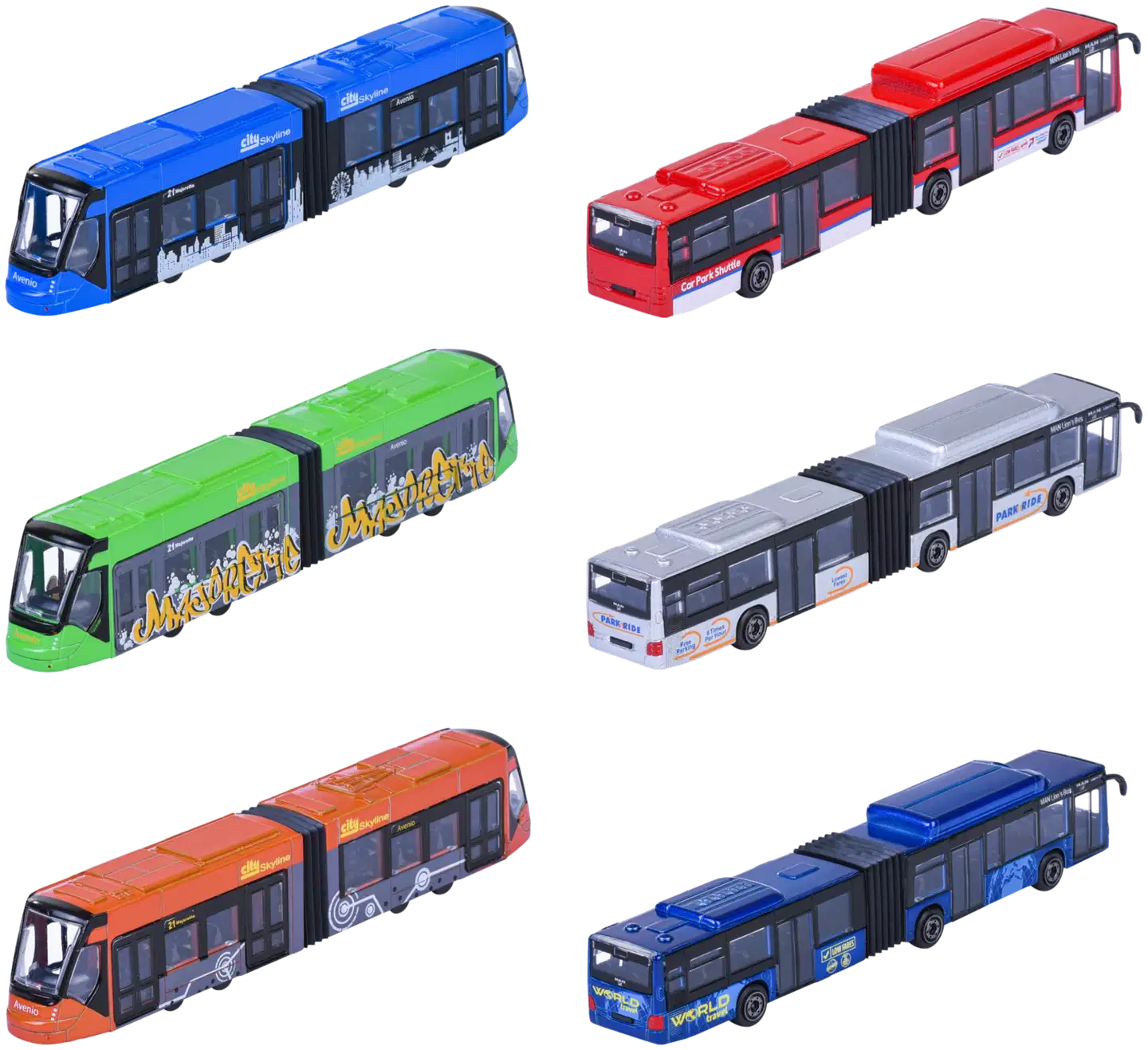 Majorette MAN linja-auto tai Avenio raitiovaunu, 20 cm, metallivalettu, die-cast runko, lajitelma, useita erilaisia, myydään yksittäin - 3