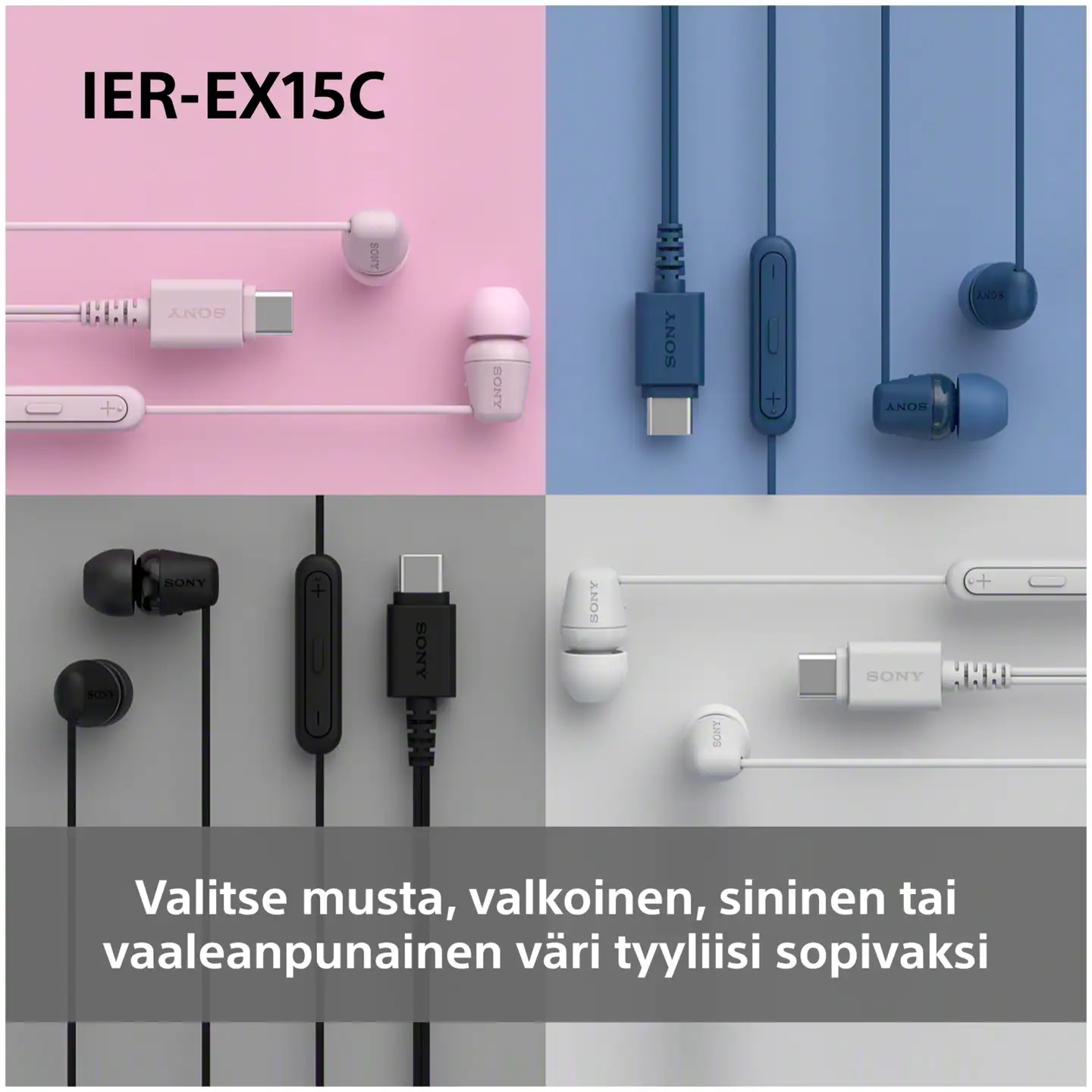 Sony langalliset nappikuulokkeet USB-C liitännällä IER‑EX15CP pinkki - 7