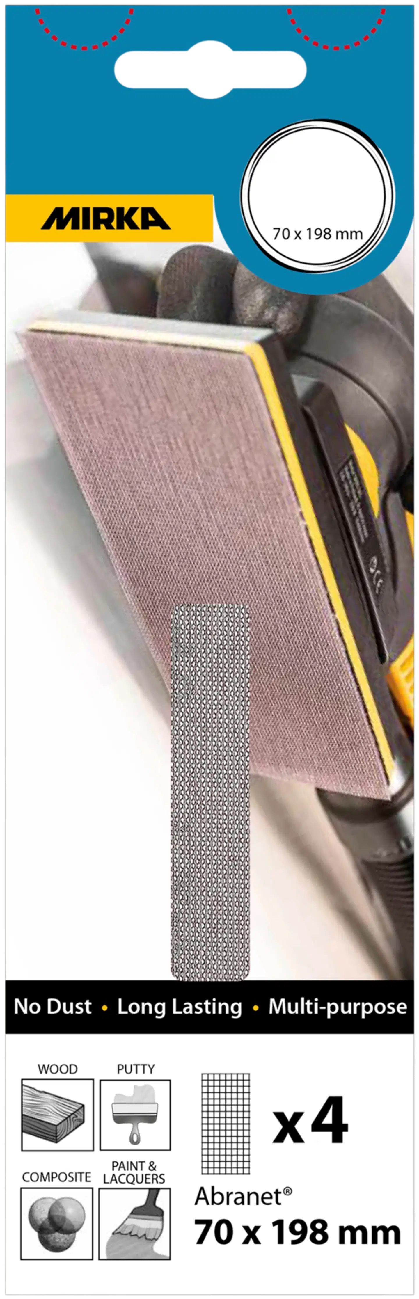 Mirka hiomaverkko abranet 70x198mm tarra p120, 4/pakk - 2