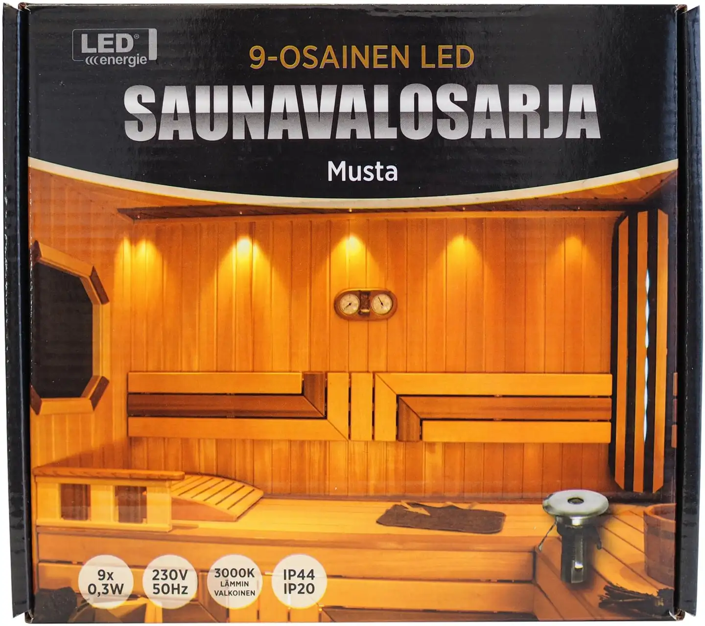 LED Energie saunavalosarja 9-osainen, musta (teflon) - 2