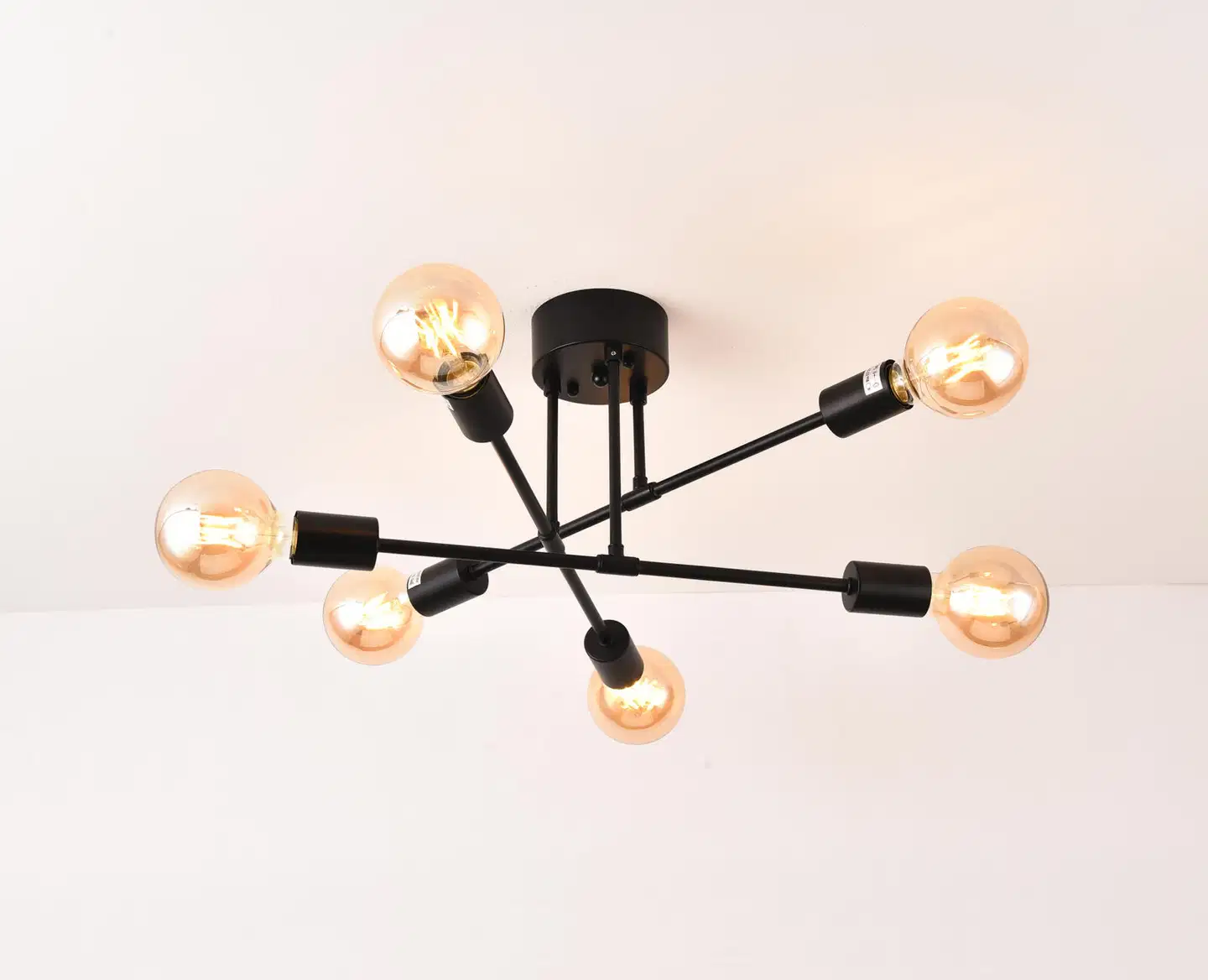 FocusLight Marylin kattovalaisin halk:52cm, kork:15cm 6xE27 max.10W LED (excl.), koukkukiinnitys, sis. Pistoke, IP20, musta - 4