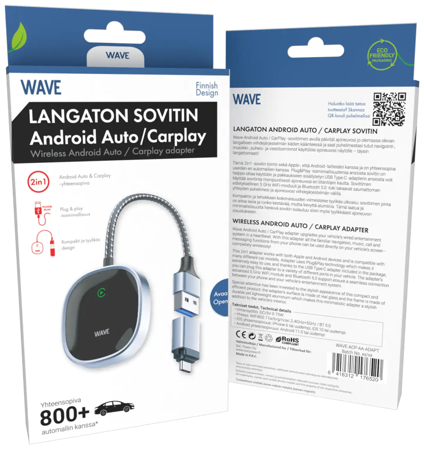 Wave CarPlay & Android Auto sovitin, Musta/Hopea - 3