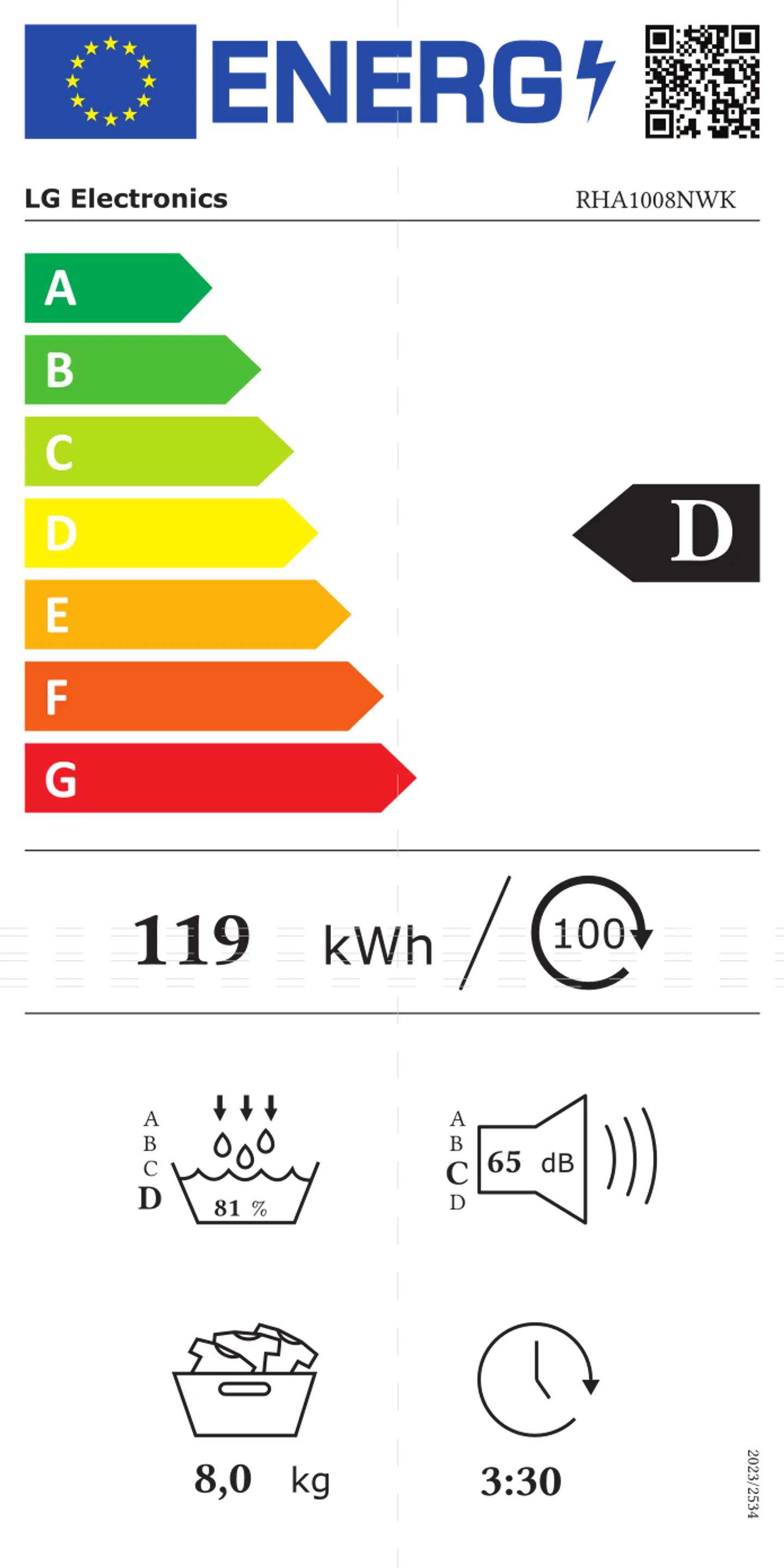 LG kuivausrumpu RHA1008NWK, 8kg, valkoinen - 6