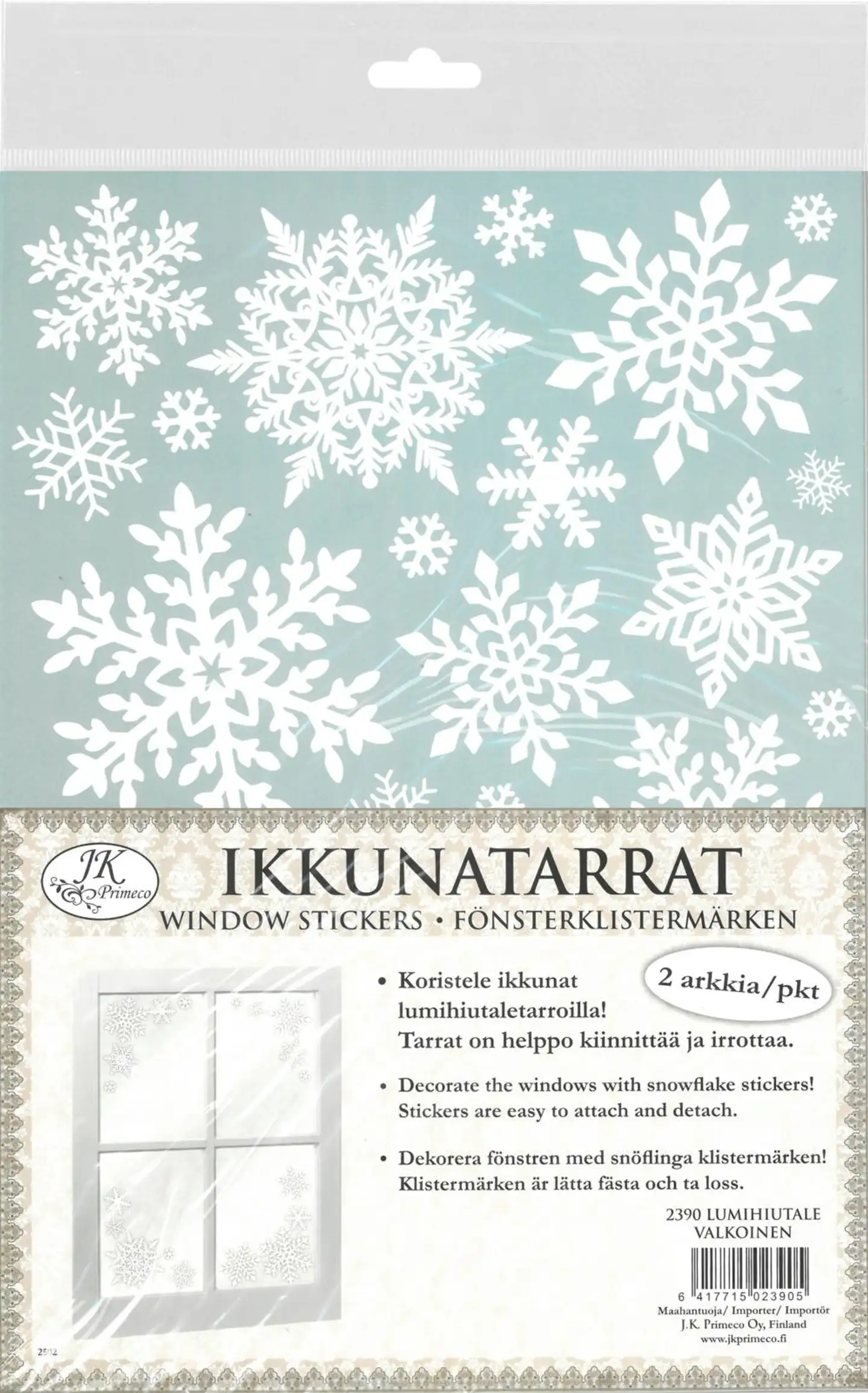 J.K. Primeco ikkunatarra A4 Lumihiutale valkoinen 2ark - 1