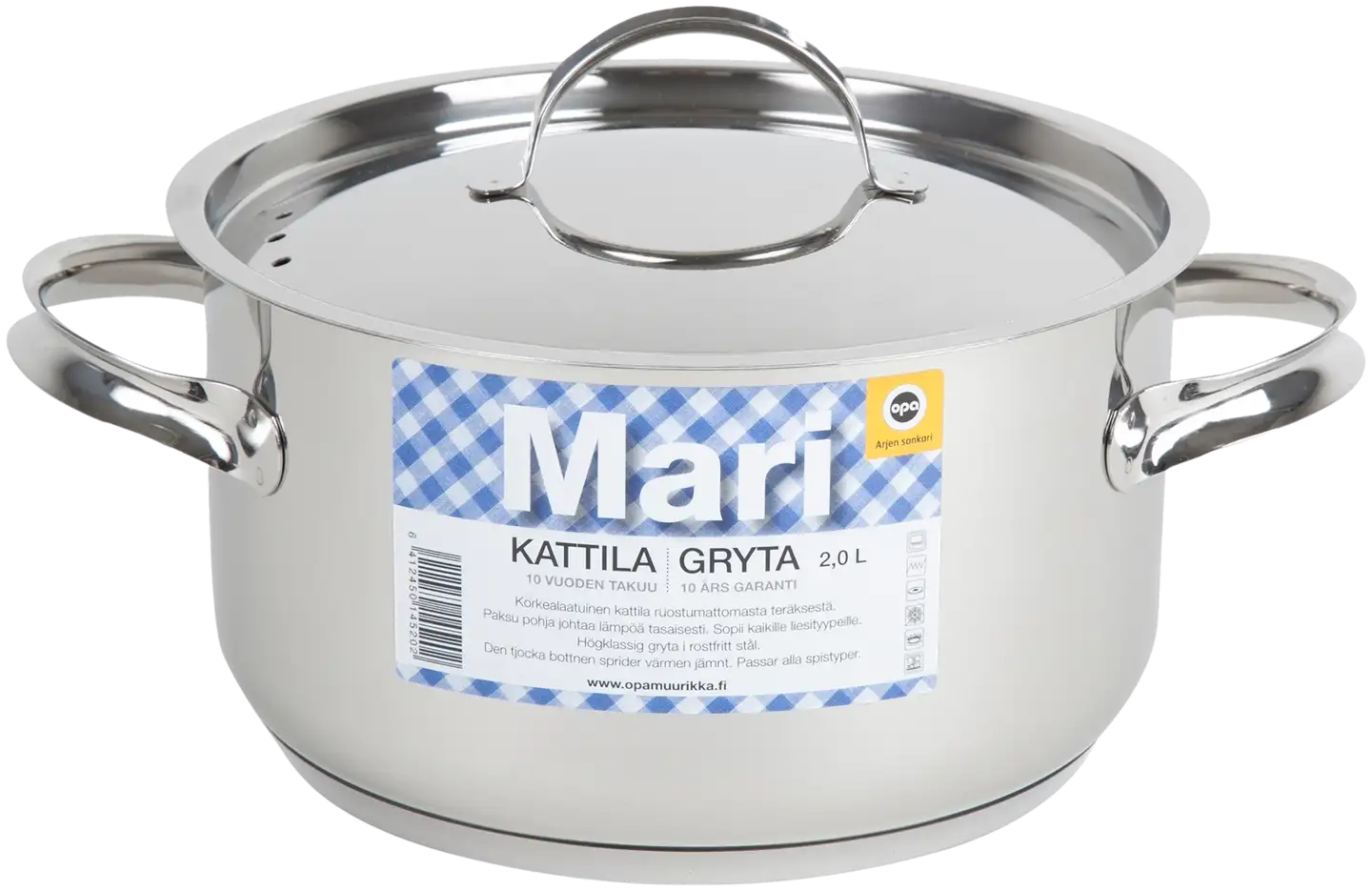 Opa Mari Steel -kattila ruostumaton teräs 2,0l