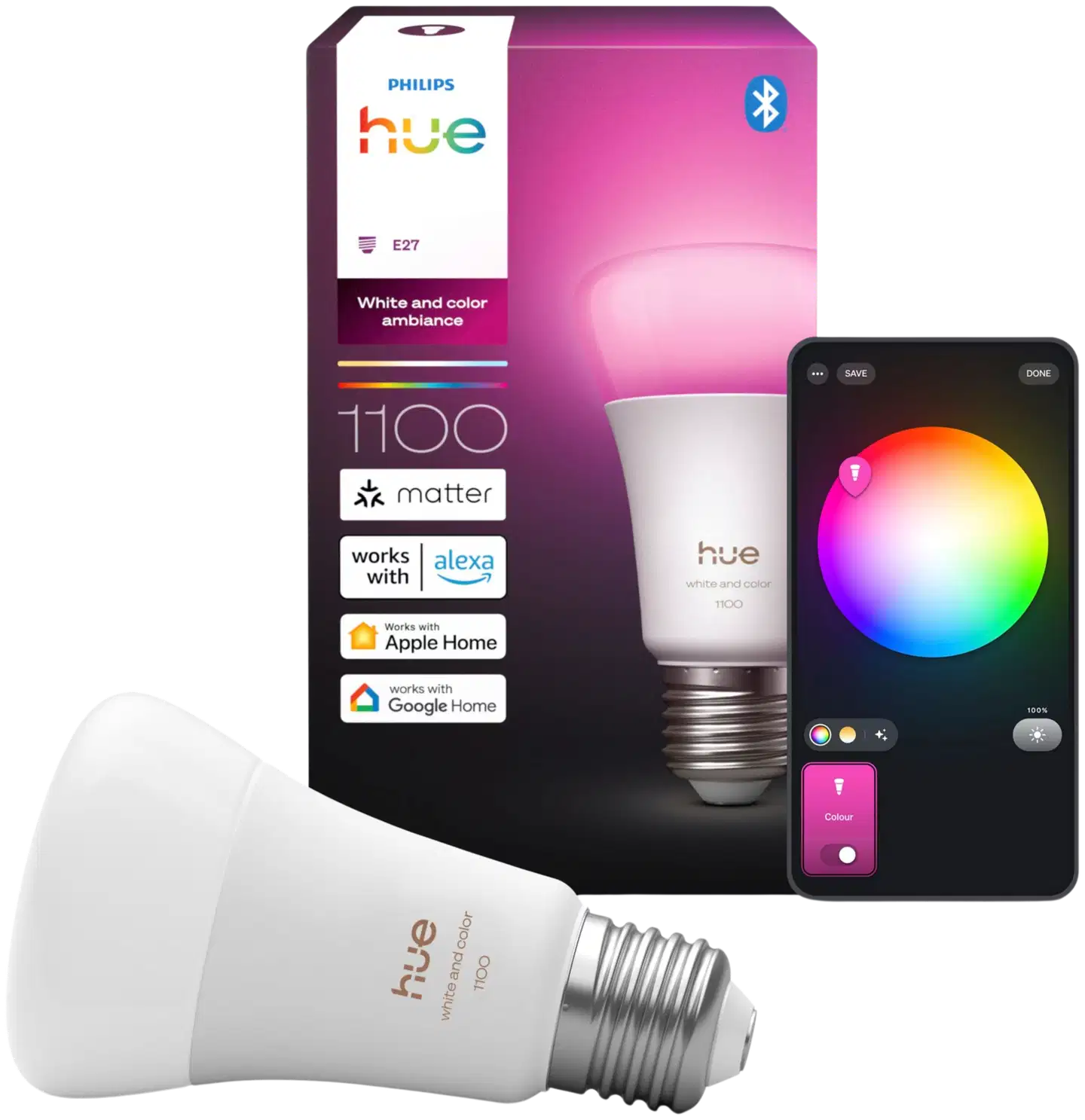 Philips Hue LED-lamppu 8.1W A60 E27 1000-20000K 1000LM säädettävä lämpimästä viileään - 2