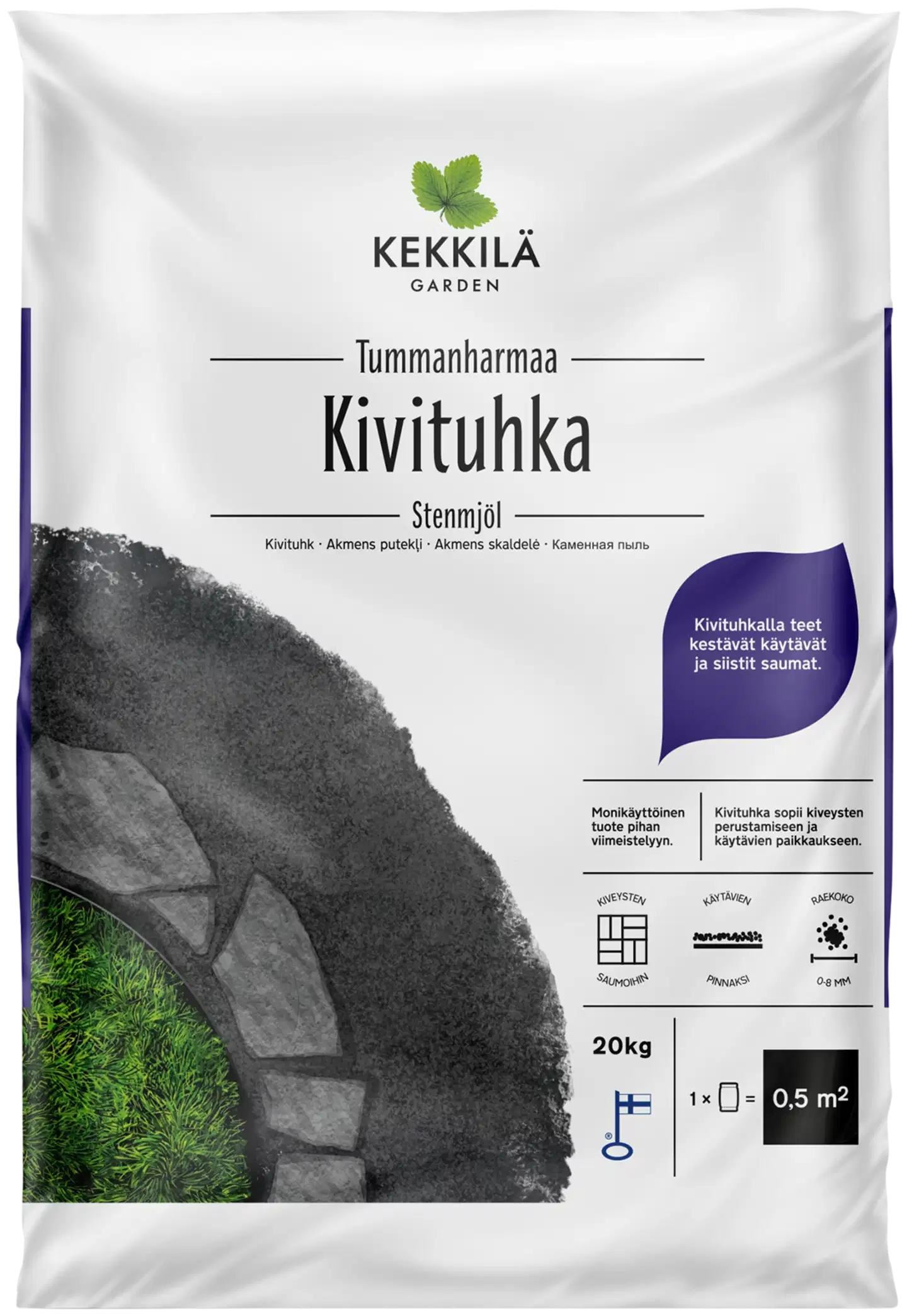Kekkilä Kivituhka tummanharmaa 20 kg, lava 56 säkkiä - 2