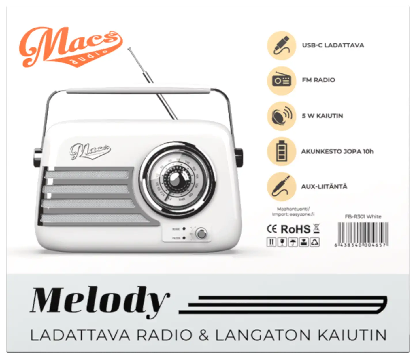 Macs radio Bluetooth kaiuttimella Melody valkoinen - 4