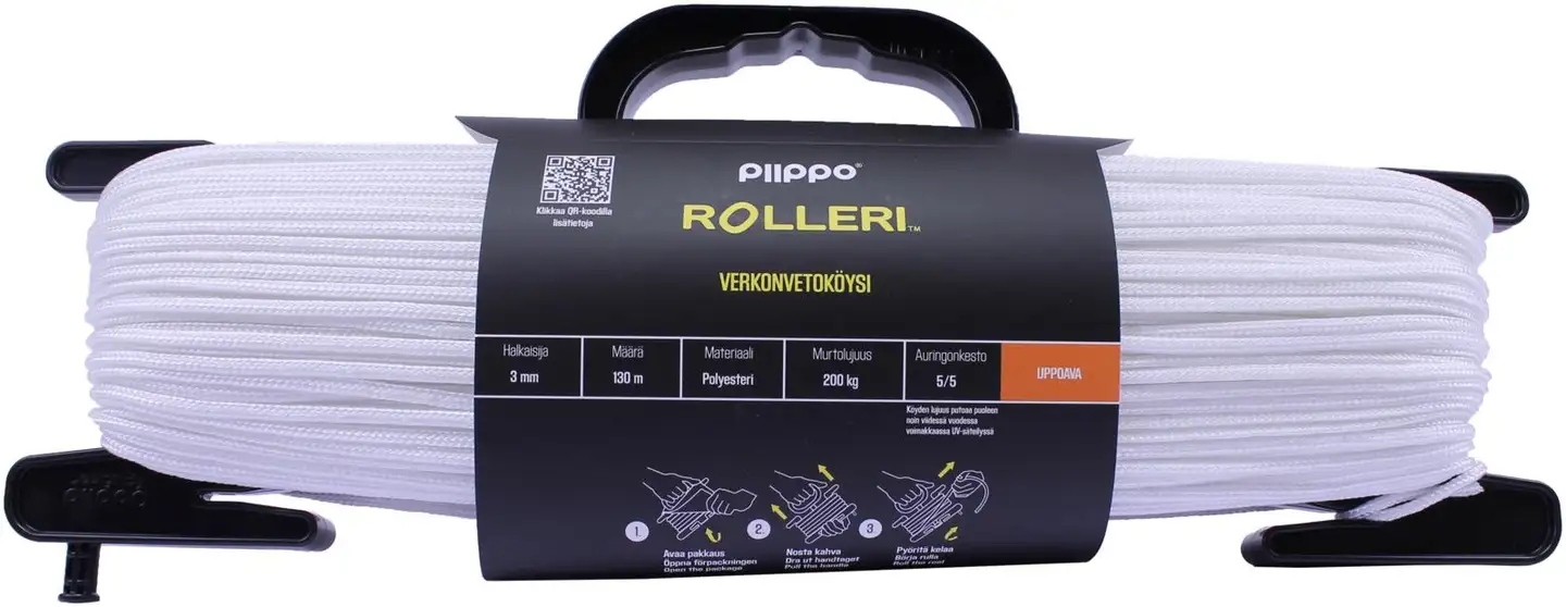 Piippo Rolleri verkonvetoköysi 3mm x 130m, uppoava - 1