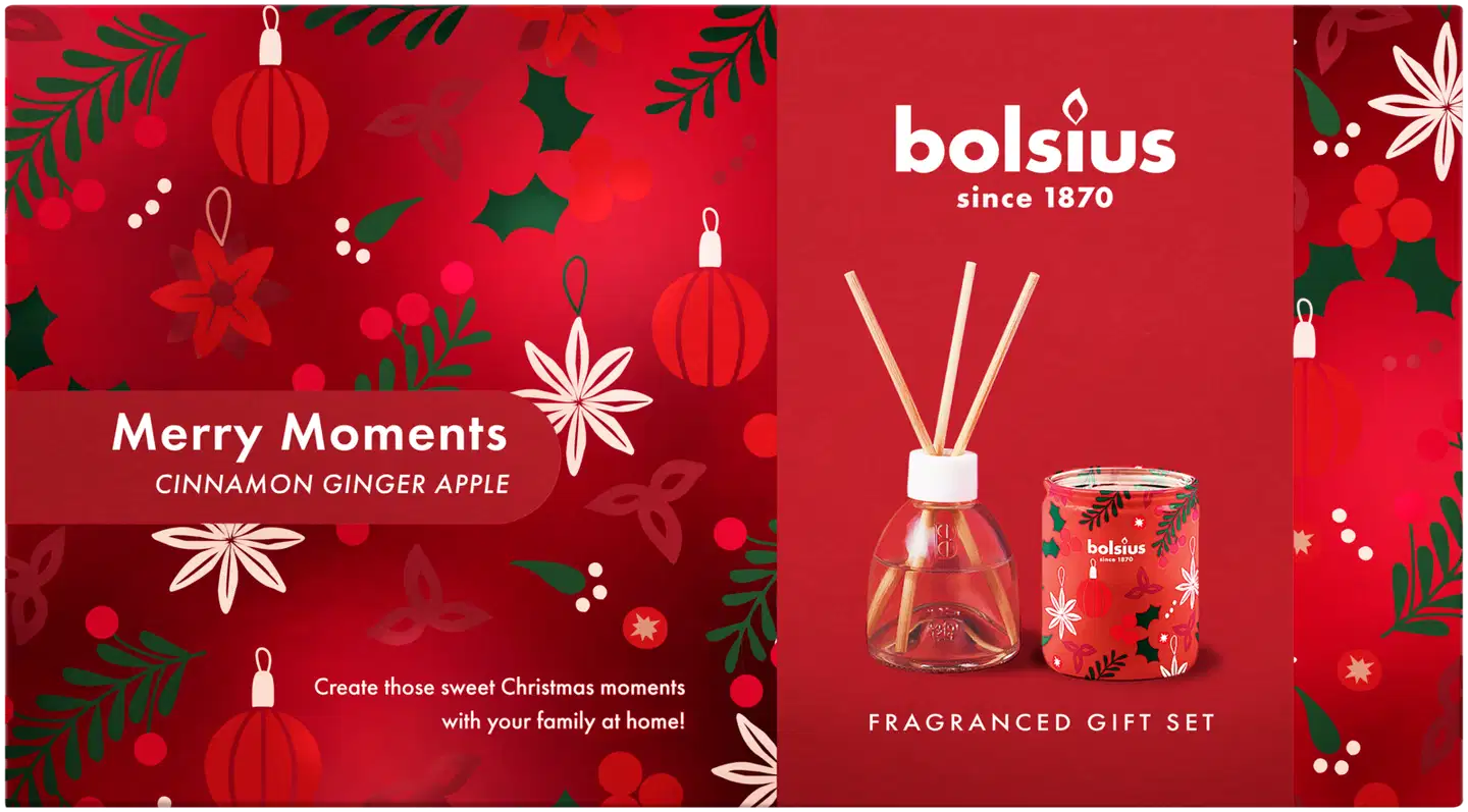 Bolsius - True Glow -  lahjapakkaus - tuoksukynttilä lasissa, huonetuoksu - Merry Moments - 1