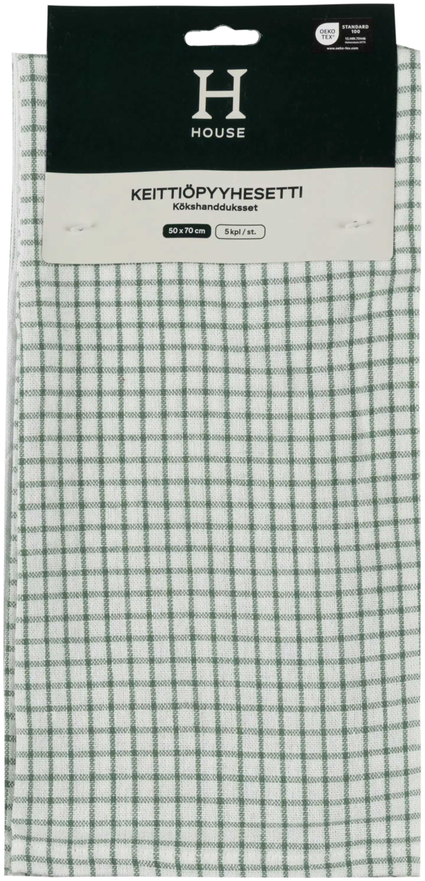 House keittiöpyyhe Anni vihreä/valkoinen 5 kpl - 1