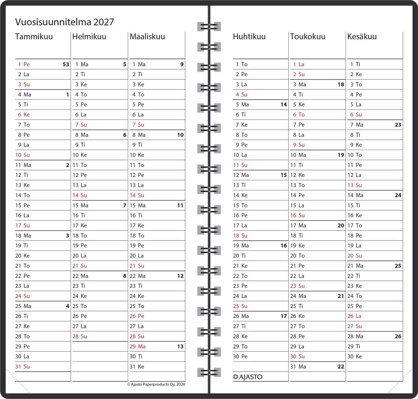 Ajasto taskukalenteri Agenda, musta - 3
