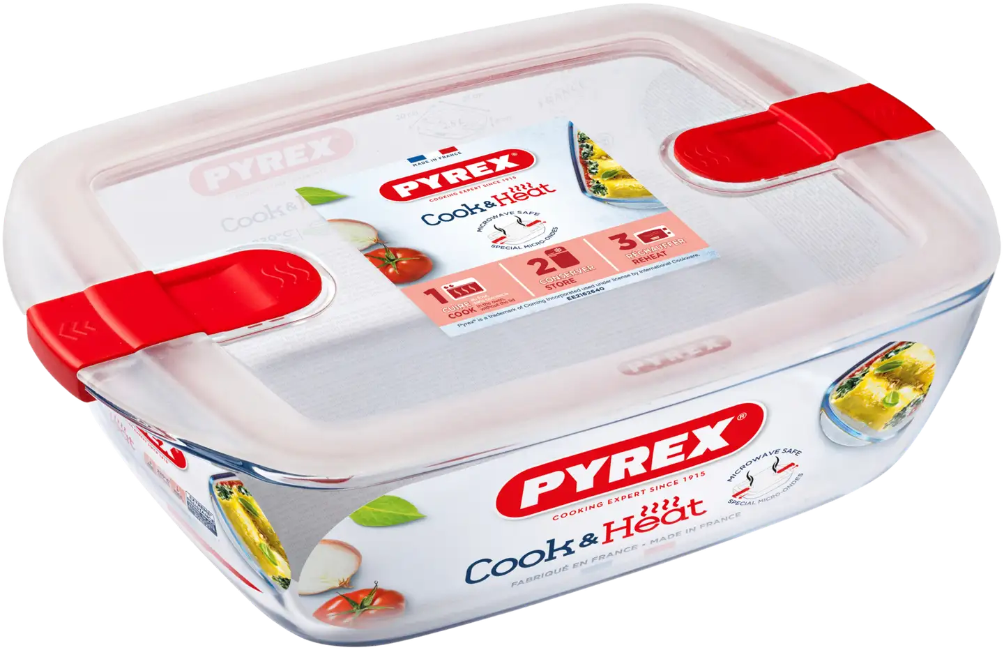 Pyrex lasivuoka mikroaaltouunin kestävällä kannella Cook and Heat 2,5 l - 1