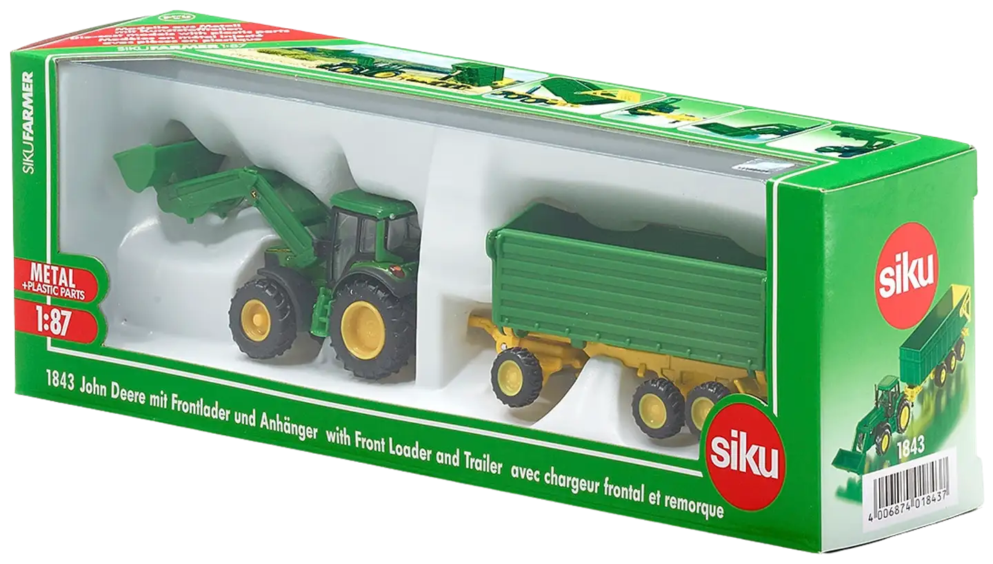 Siku 1:87 John Deere Etukuormaajalla ja Perävaunulla - 1