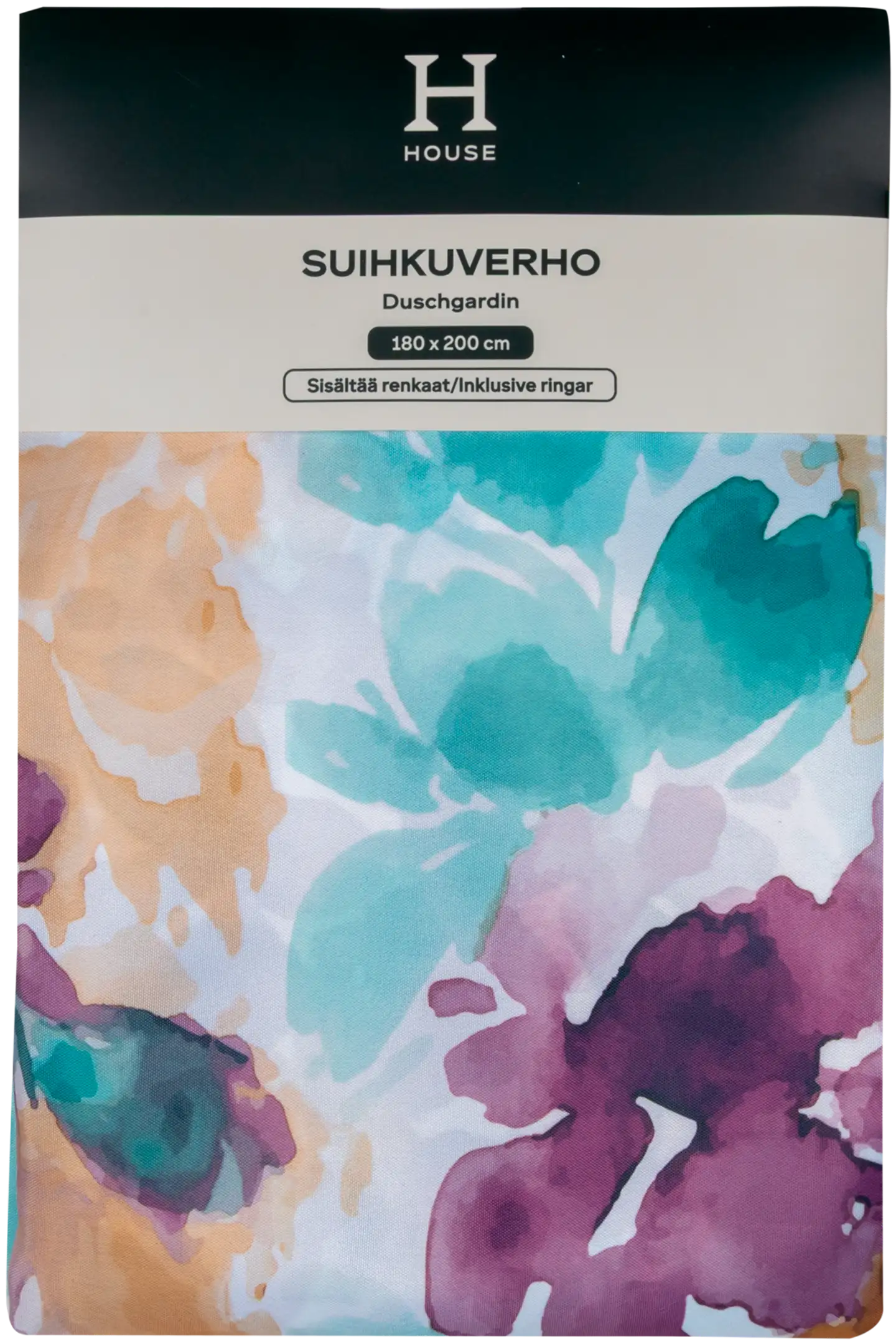 House suihkuverho Watercolor 180x200 cm, violetti/ vihreä/ beige/ valkoinen - 4