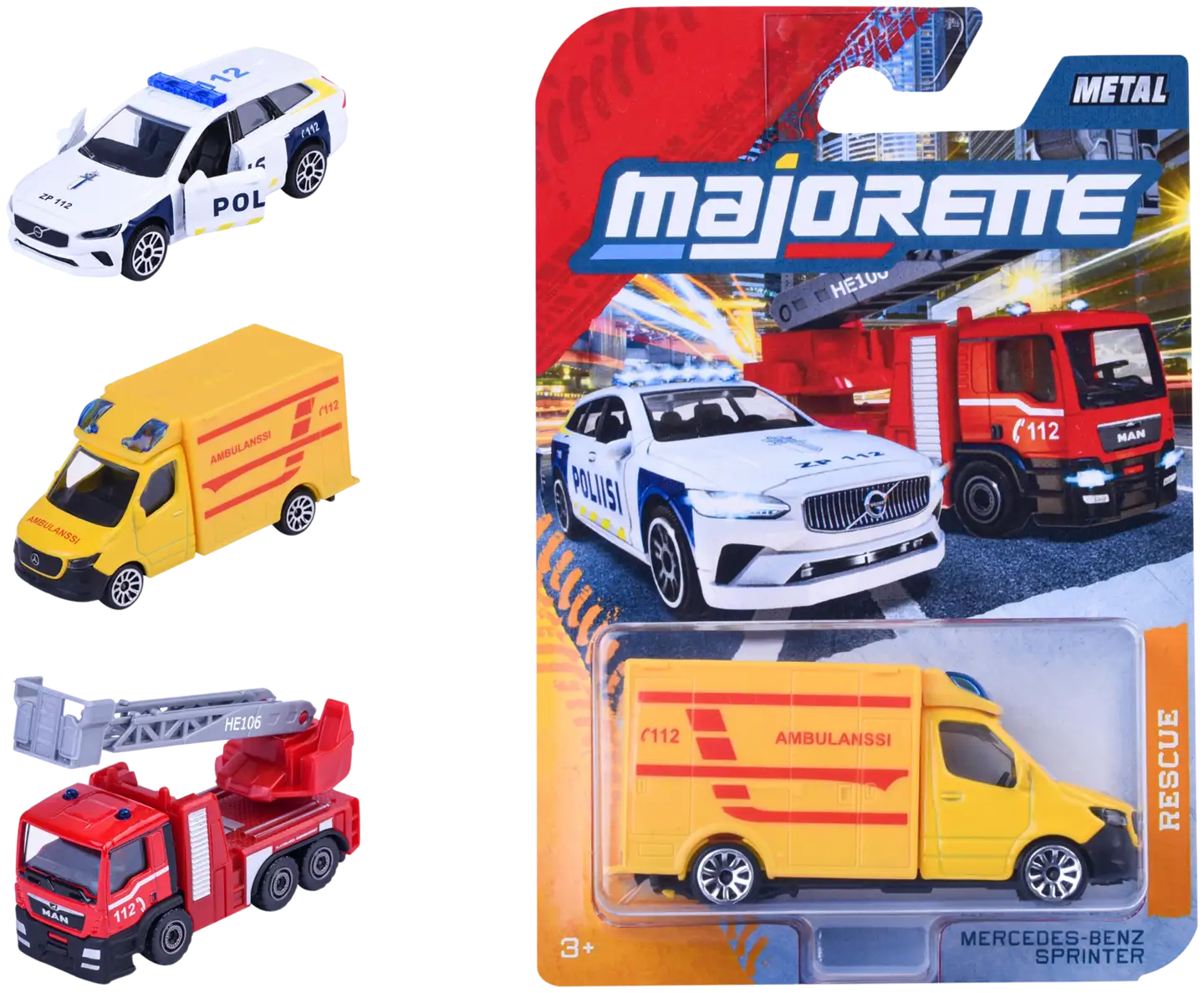 Majorette suomalaiset hälytysajoneuvot, metallivalettu (die-cast), 7,5 cm, lajitelma, myydään yksittäin