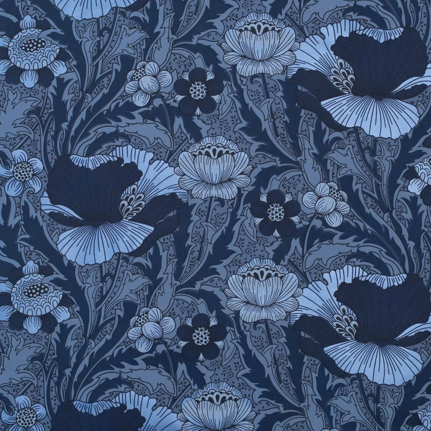 Sandudd Signature kuitutapetti Unelma 5452-7 10,05 x 0,53 m tummansiniset ja vaaleansinisiä kukkia helmiäiskimalluksella, harmaat lehdet - 1