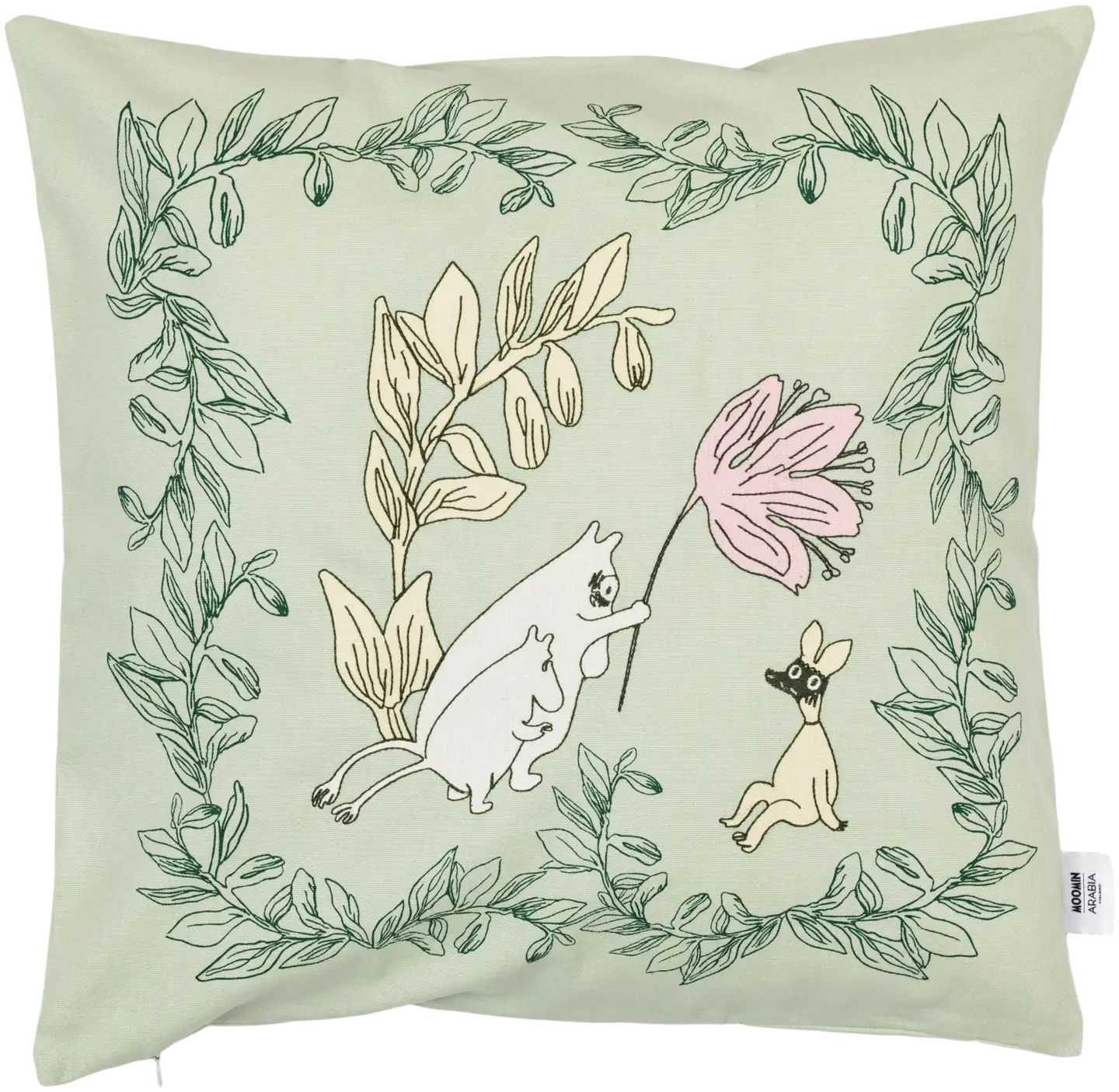 Moomin Arabia Finland brodeerattu Muumi tyynynpäällinen Wildflower 50x50 cm vihreä/roossa/valkoinen