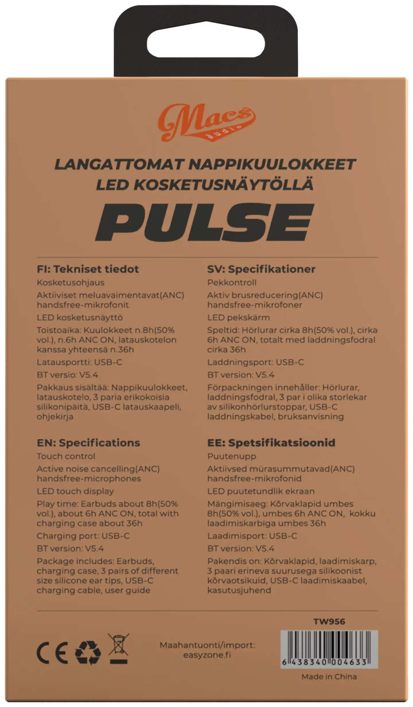 Macs langattomat vastamelunappikuulokkeet kosketusnäytöllä Pulse musta - 4