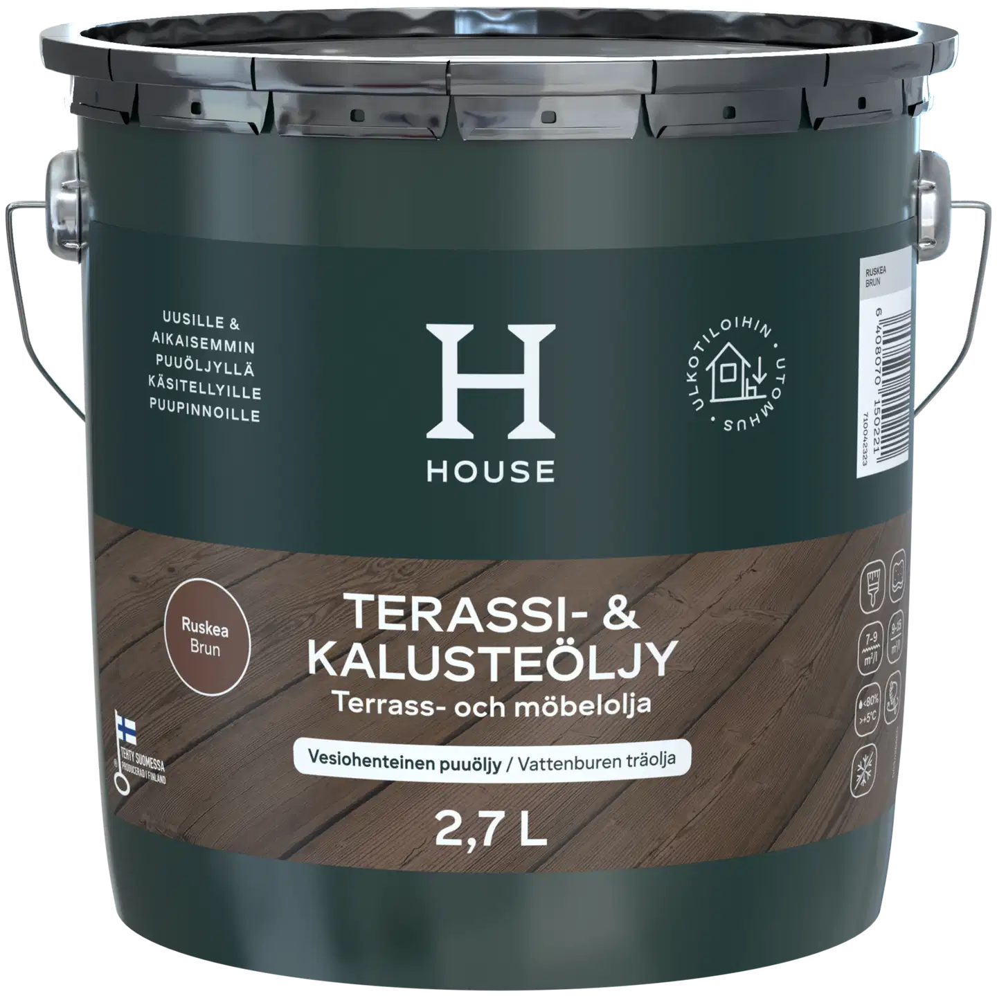 HOUSE Terassi- ja kalusteöljy 2,7L ruskea ulkokäyttöön