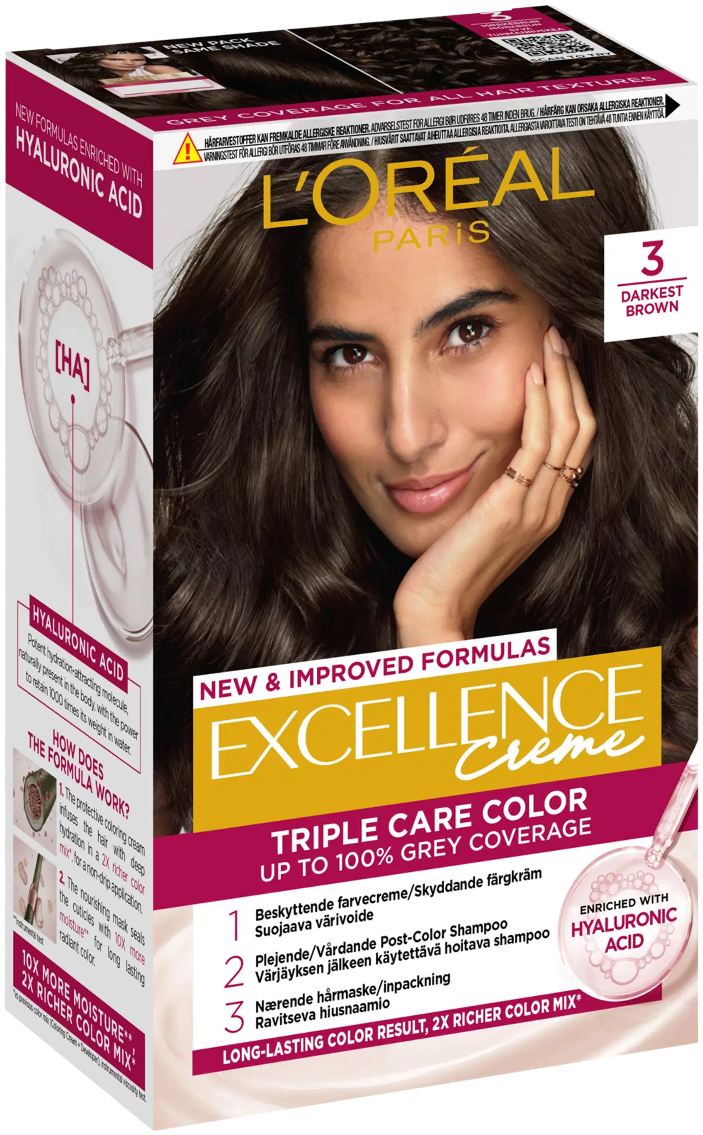 L'Oréal Paris Excellence Creme 3 Dark Brown Syvä Tummanruskea kestoväri 1kpl - 2