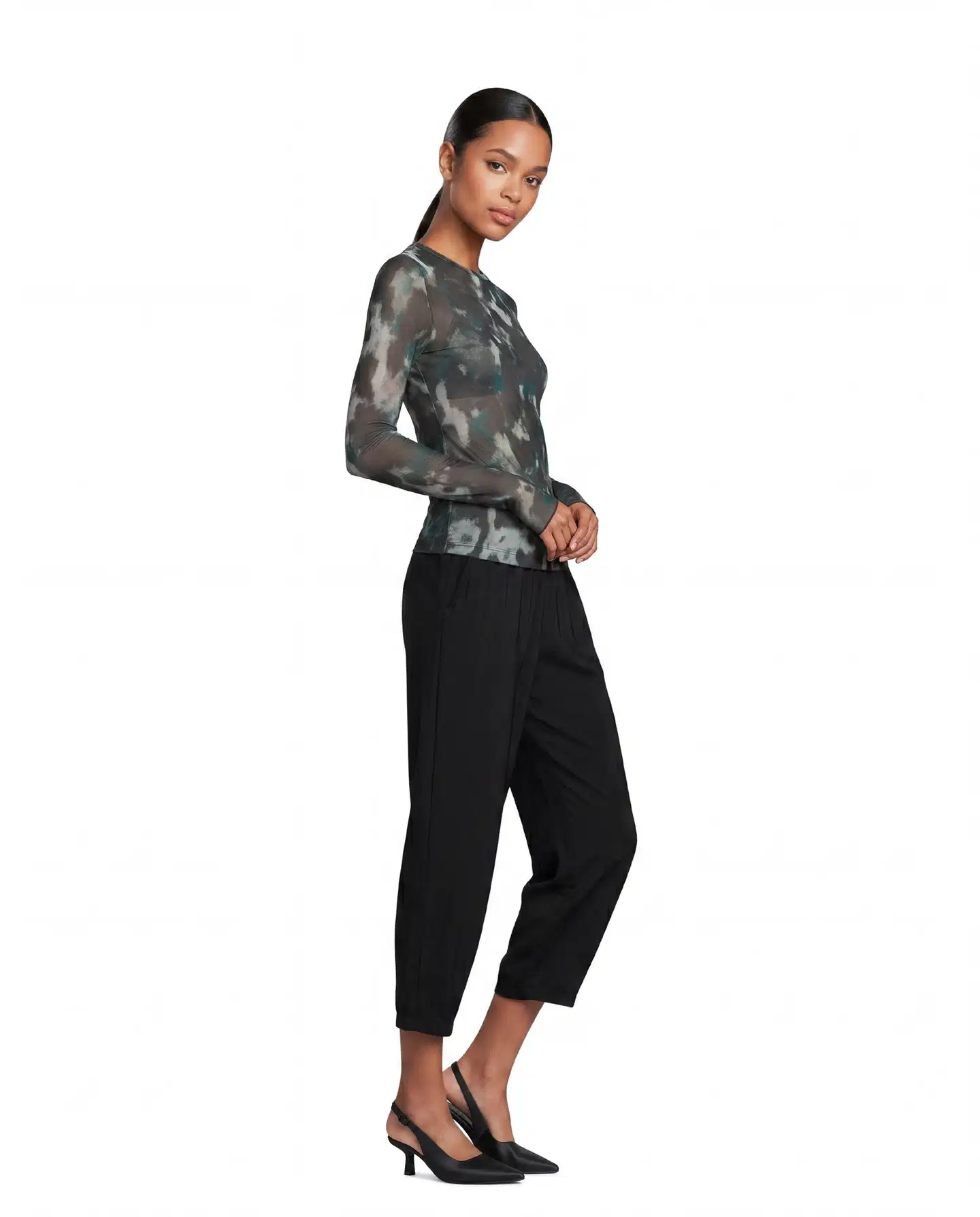 WKLY. naisten mesh kuviollinen trikoopusero O-pääntie 213W362669 - black aop - 5