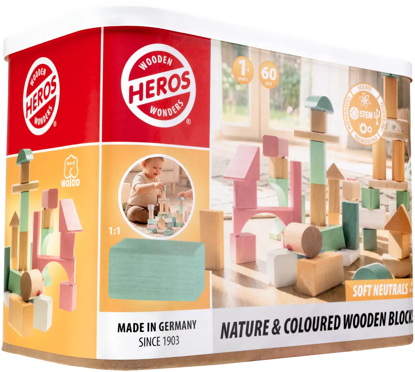Heros Rakennussarja Soft Neutrals Puiset palikat 60 osaa - 1