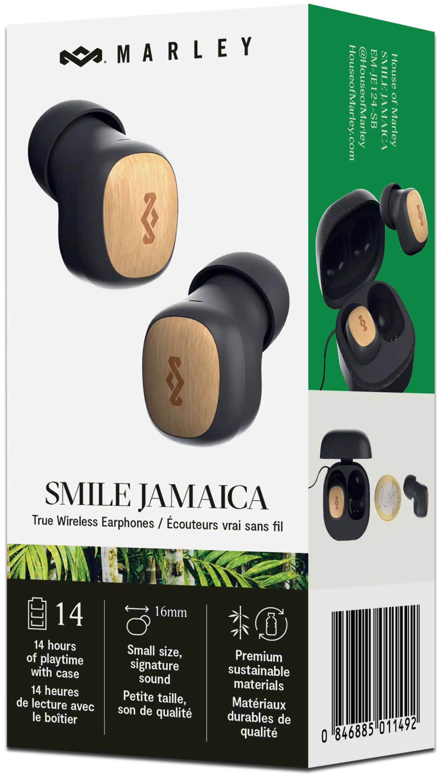 House of Marley langattomat nappikuulokkeet Smile Jamaica, musta/puu - 3