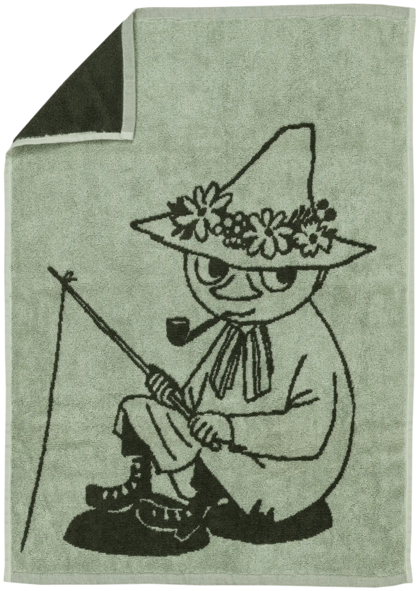 Moomin Arabia Muumikäsipyyhe 50x70 Nuuskamuikkunen vihr.GOTS - 1