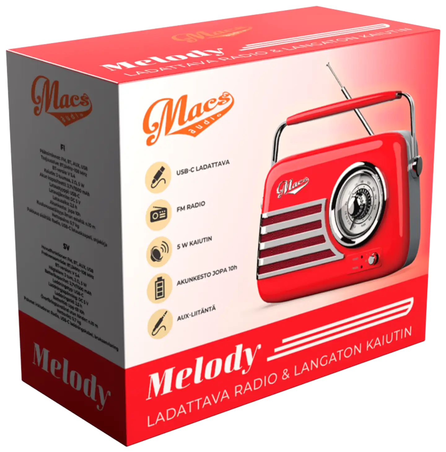 Macs radio Bluetooth kaiuttimella Melody punainen - 2