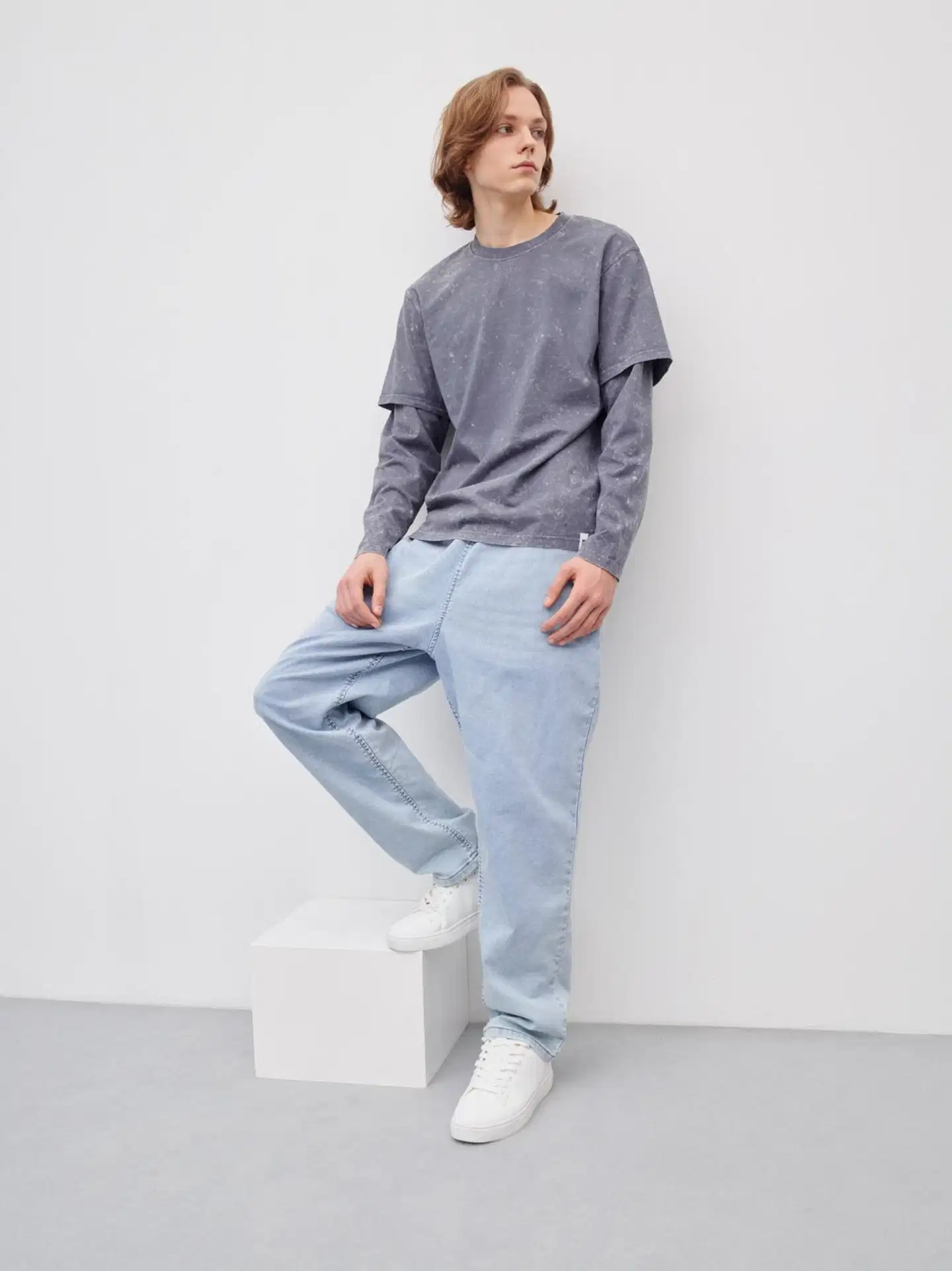 WKLY. miesten trikoopaita double-layer 195W482502 - d.grey washed - 5