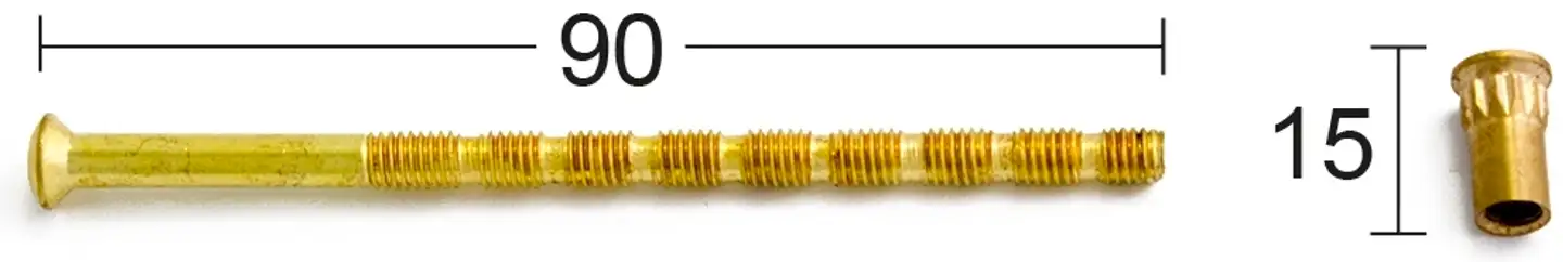 Habo ruuvi ja hylsymutteri 9+7 5x90 kiillotettu messinki - 1