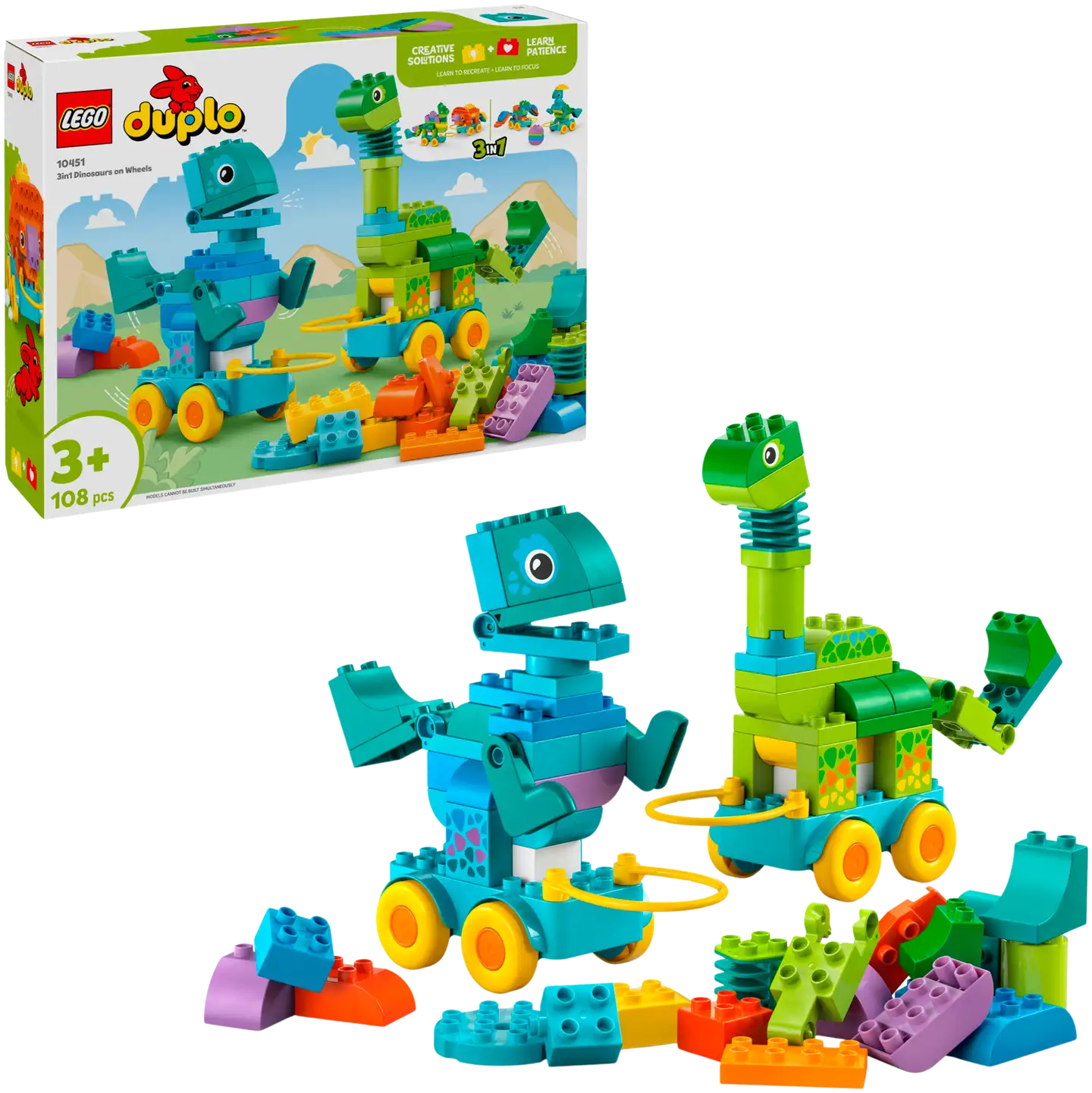 LEGO® DUPLO Town 10451 Dinosauruksia pyörien päällä – 3in1-setti - 1