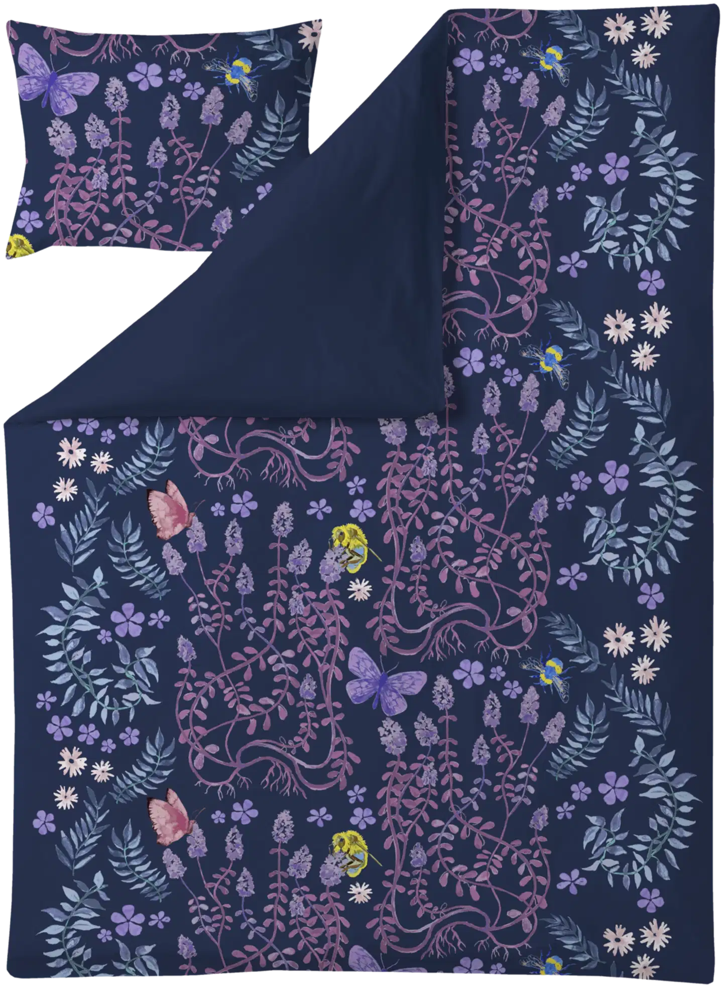 Finlayson satiini pussilakanasetti Puutarhajuhla 150X210+50x60 tumma sininen-liila