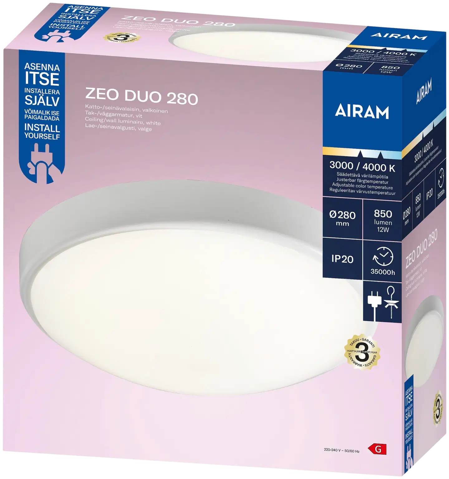 Airam Zeo Duo 280 plafondi IP20 12W 830/840 - 5