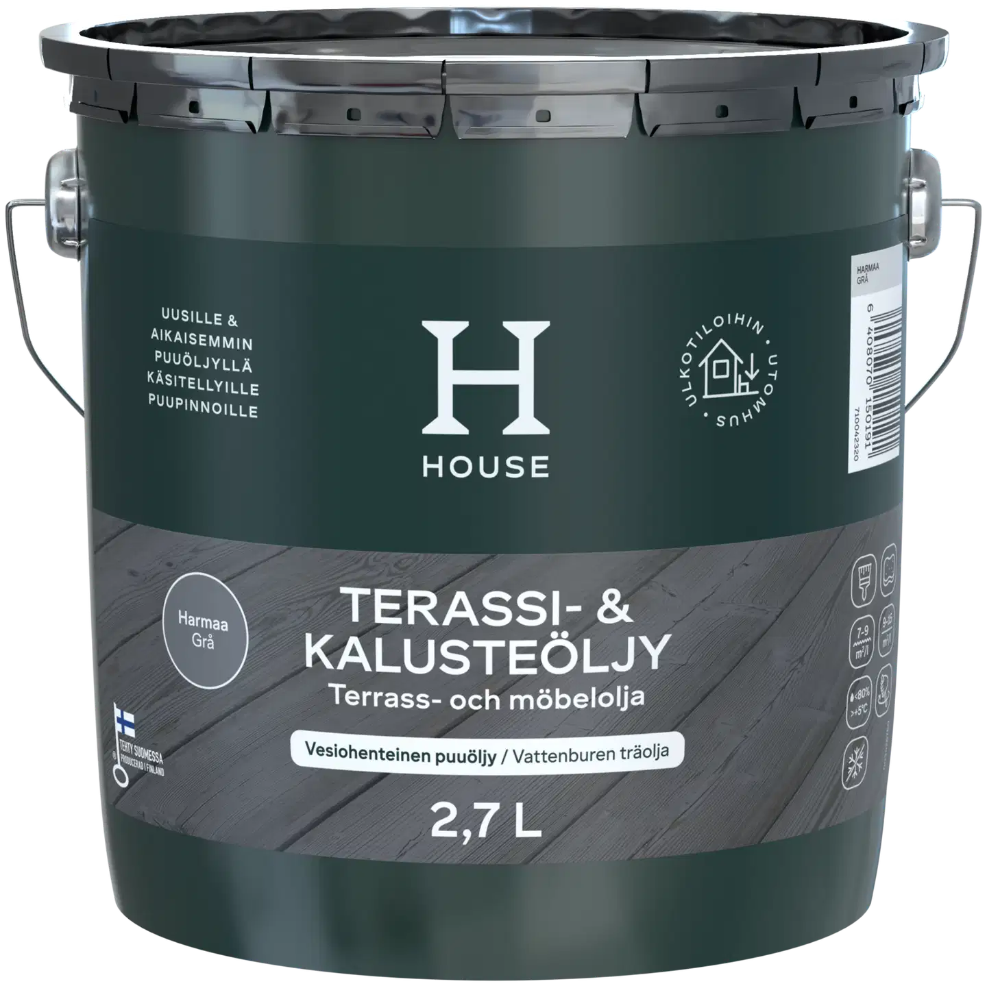 HOUSE terassi- ja kalusteöljy 2,7L harmaa ulkokäyttöön