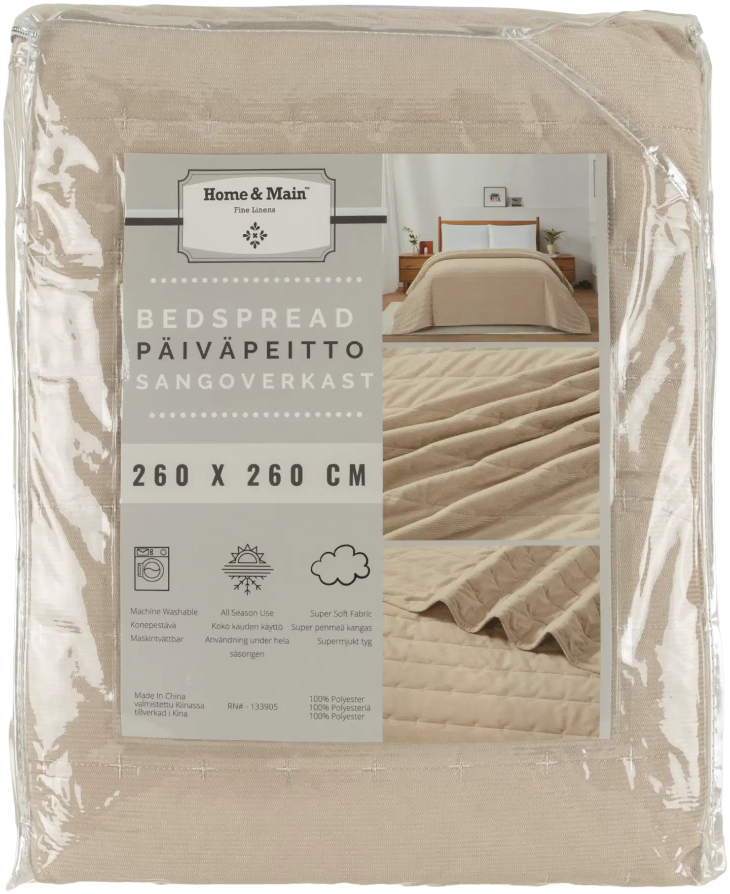 Home & Main päiväpeitto Corduroy 260 x 260 cm beige - 1