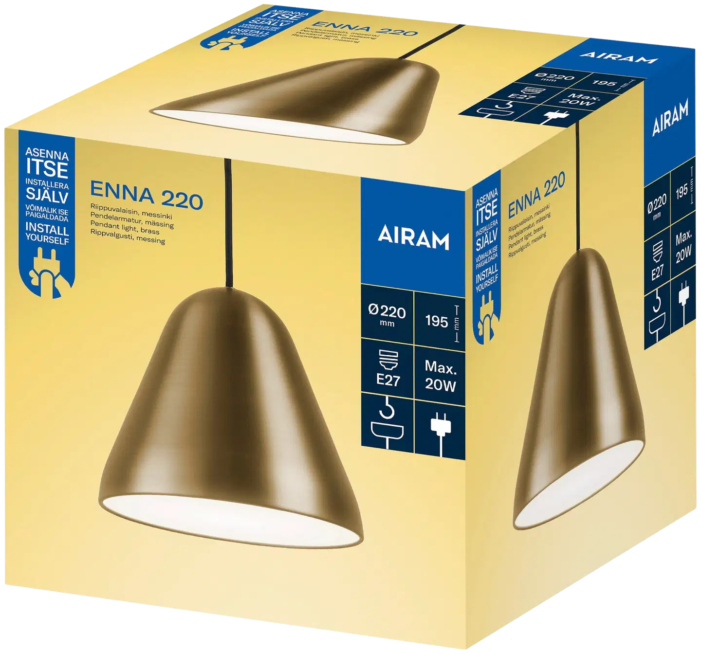 Airam Enna 220 riippuvalaisin E27 messinki - 2