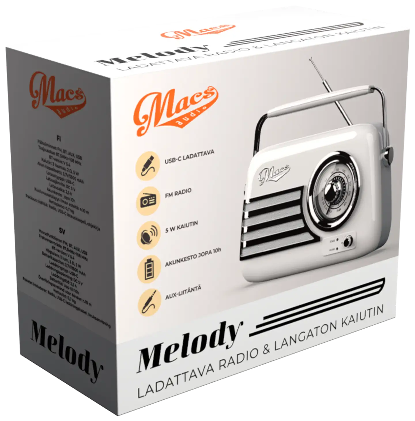 Macs radio Bluetooth kaiuttimella Melody valkoinen - 2