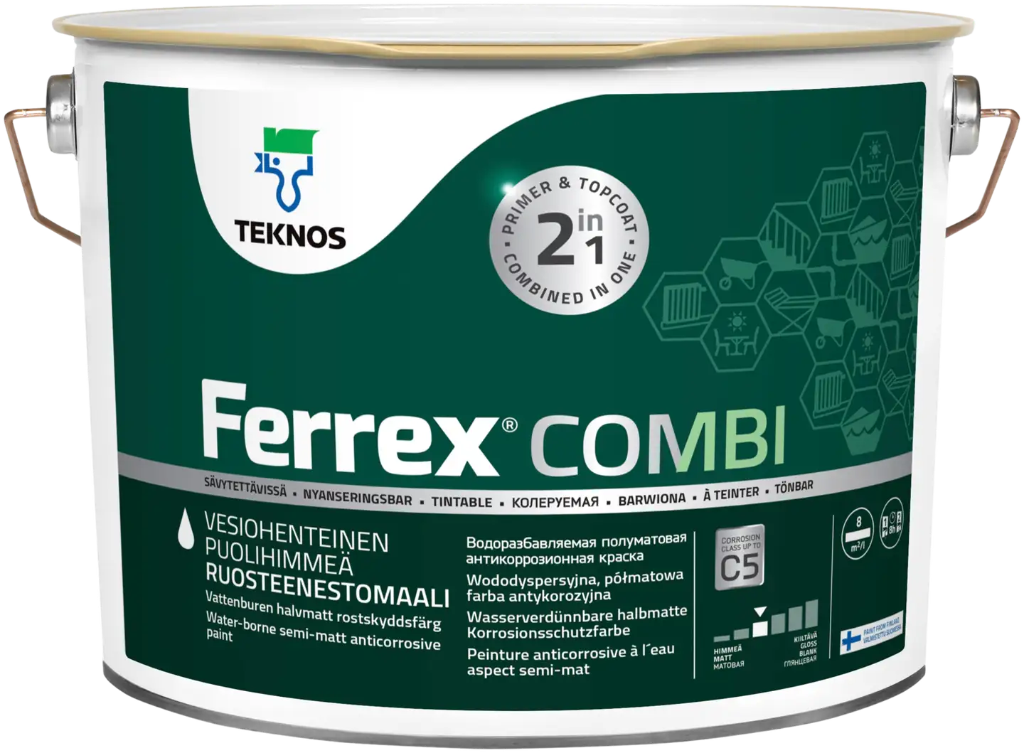 Teknos ruosteenestomaali Ferrex Combi 10 l harmaa puolihimmeä