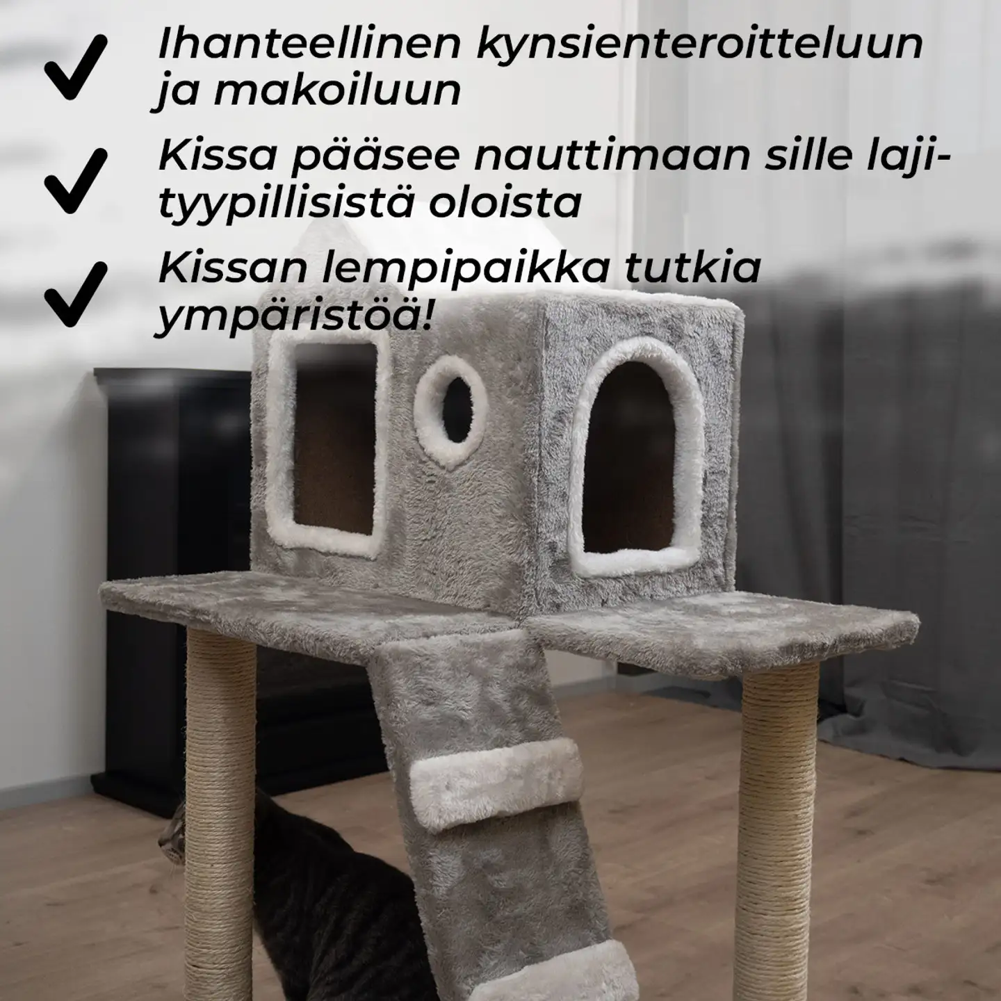 Trekker kissan kiipeilypuu Cabin 90 cm harmaa - 6
