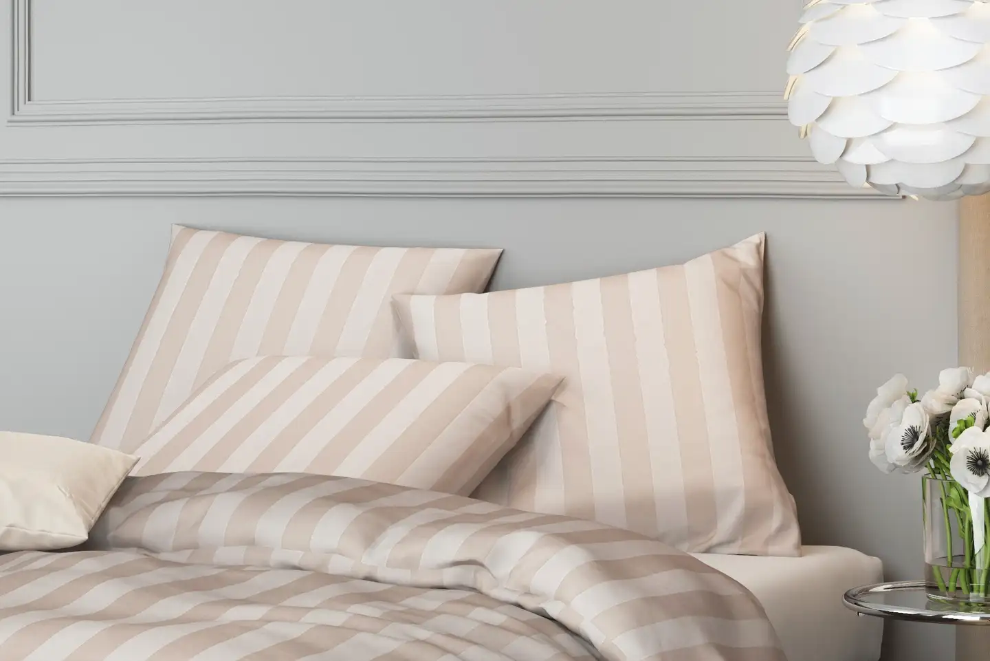 mistral Home pussilakanasetti Satin Stripe 150x210 cm, luonnonvalkoinen - 2
