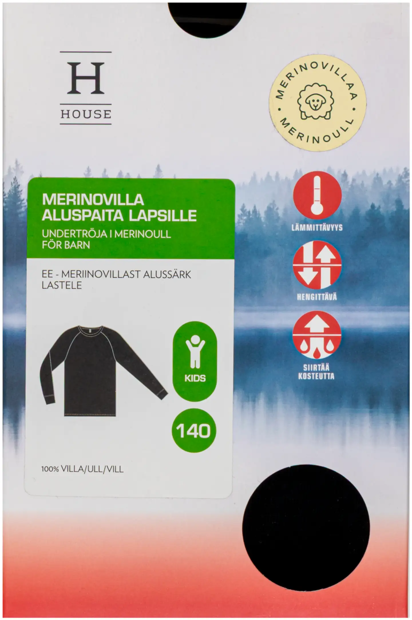 House lasten pitkähihainen aluspaita merinovillaa 231H332540 - BLACK - 4