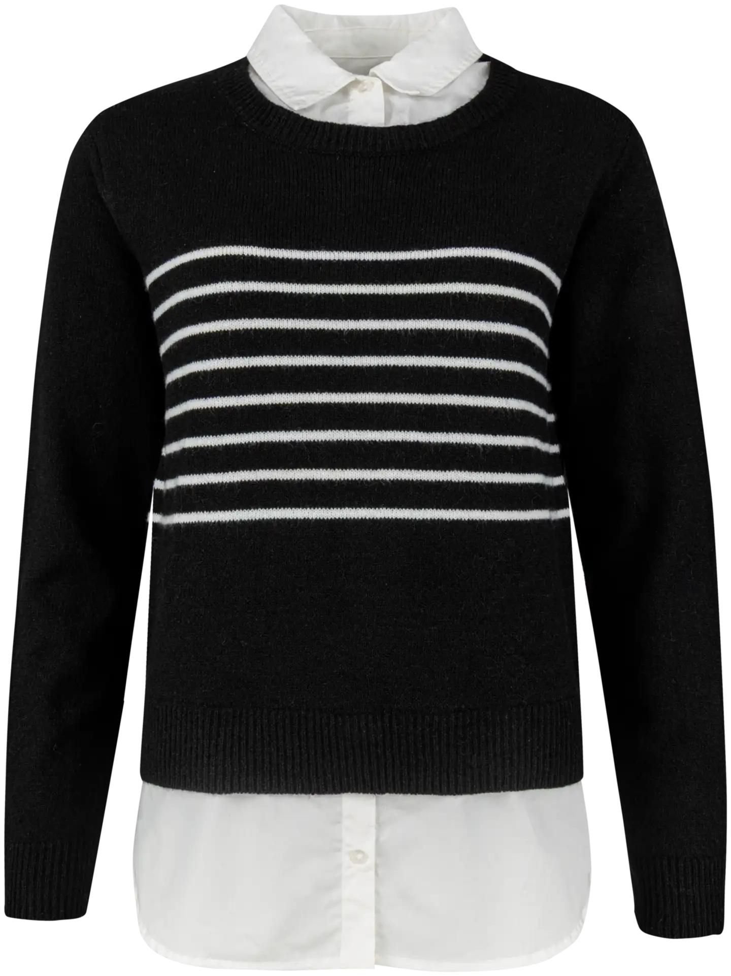 TEX naisten raidallinen kauluspaita-neule I997034 - BLACK 1 - 1