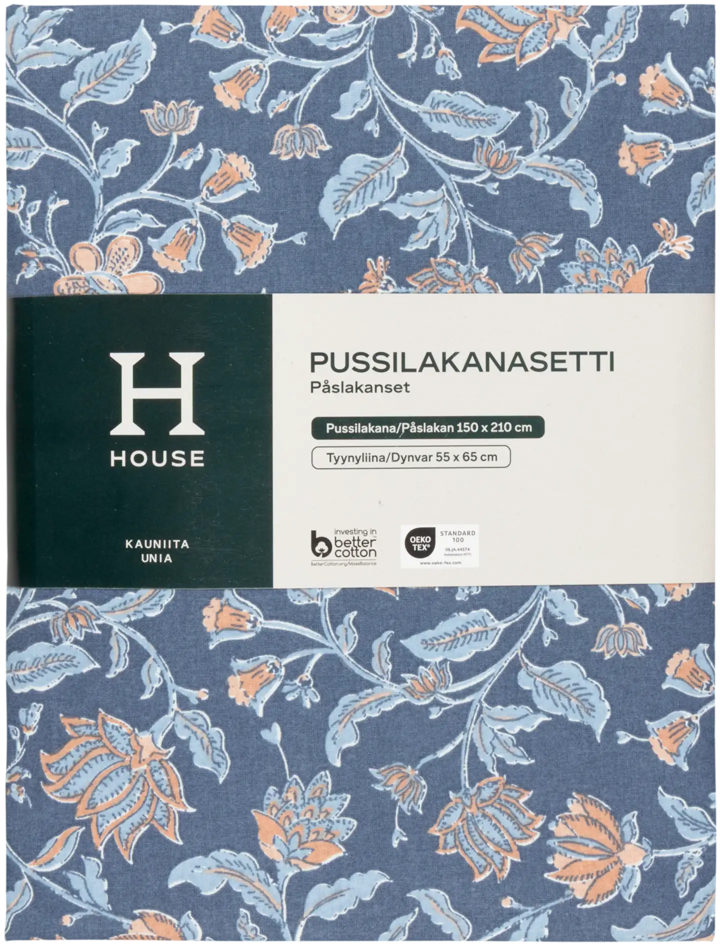 House satiinipussilakanasetti Ofelia 150 x 210 + 55 x 65 cm sininen - 2