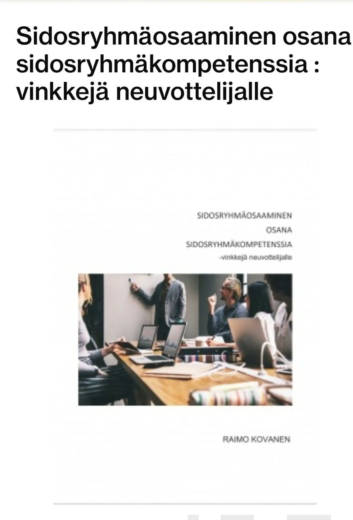 Kovanen, Sidosryhmäosaaminen osana sidosryhmäkompetenssia - -vinkkejä neuvottelijalle