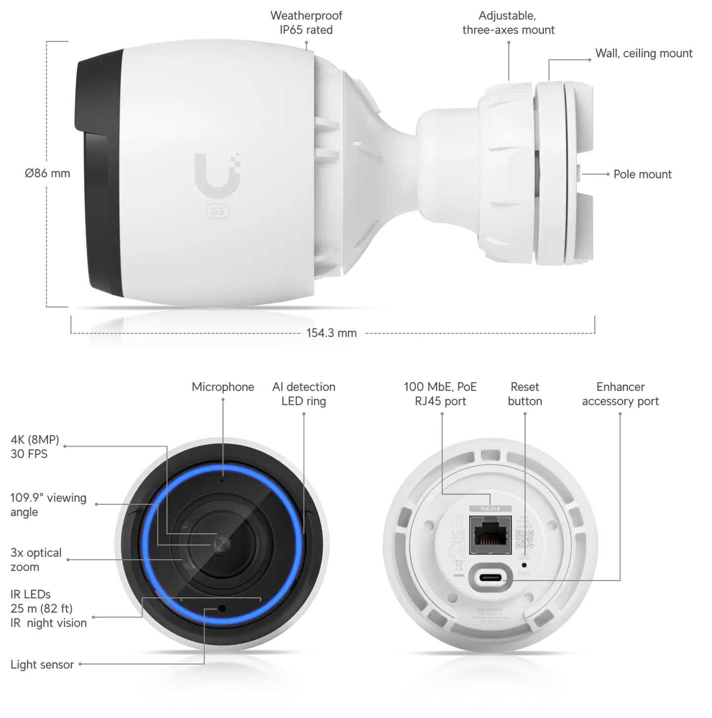 Ubiquiti 4K PoE -valvontakamera 3x optisella zoomilla sisä/ulkokäyttöön UVC-G5-Pro - 7
